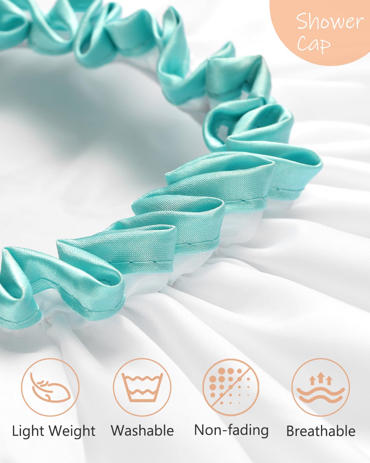 mikimini Women's Waterproof Mold Resistant Washable Shower Cap for Long Hair (White , Extra Large)