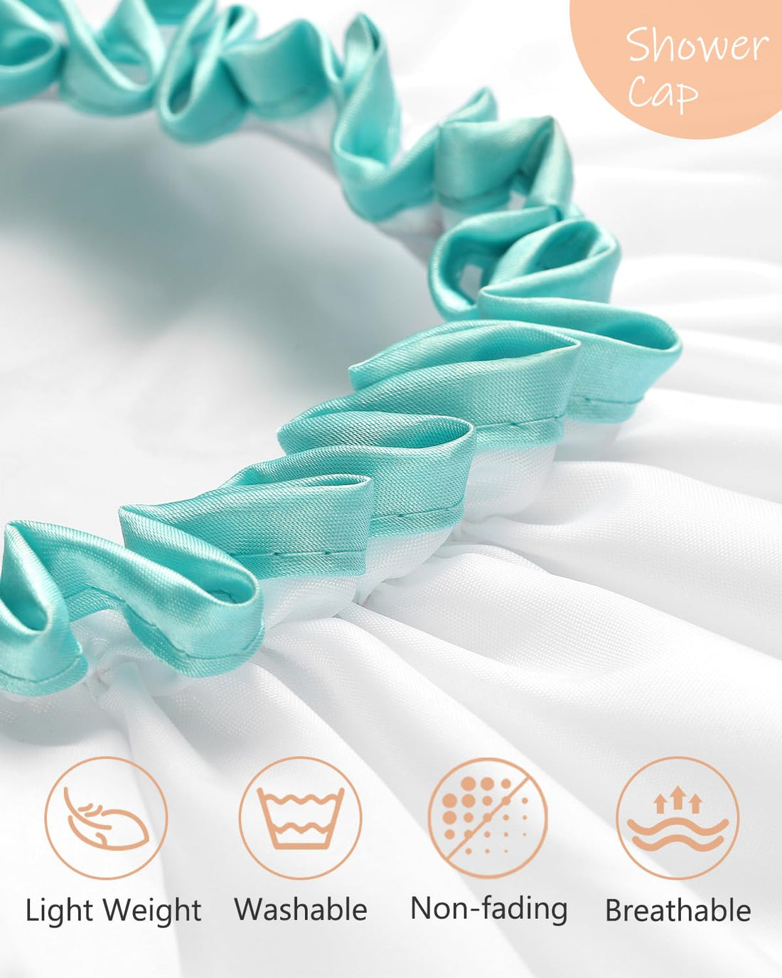 White Shower Cap for Long Hair 2 Pack, Waterproof Mold Resistant Washable Hair Caps for Women and Girls, Super Cute and Extra Large by mikimini