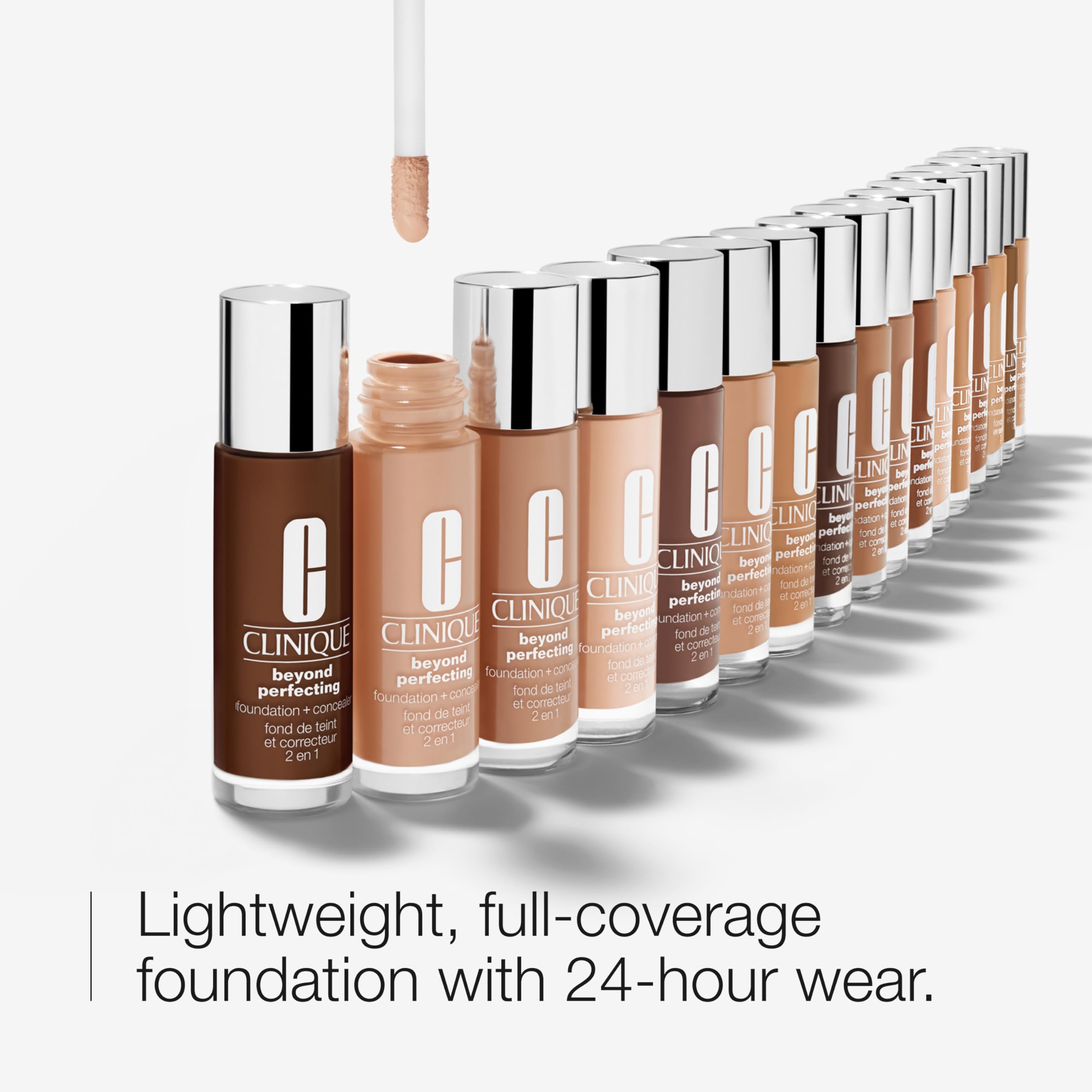 Clinique Beyond Perfecting Lightweight Liquid Foundation + Concealer For Dry Combination to Oily Skin Types | Full Coverage + Natural Matte Finish, Alabaster, 1 Fl Oz