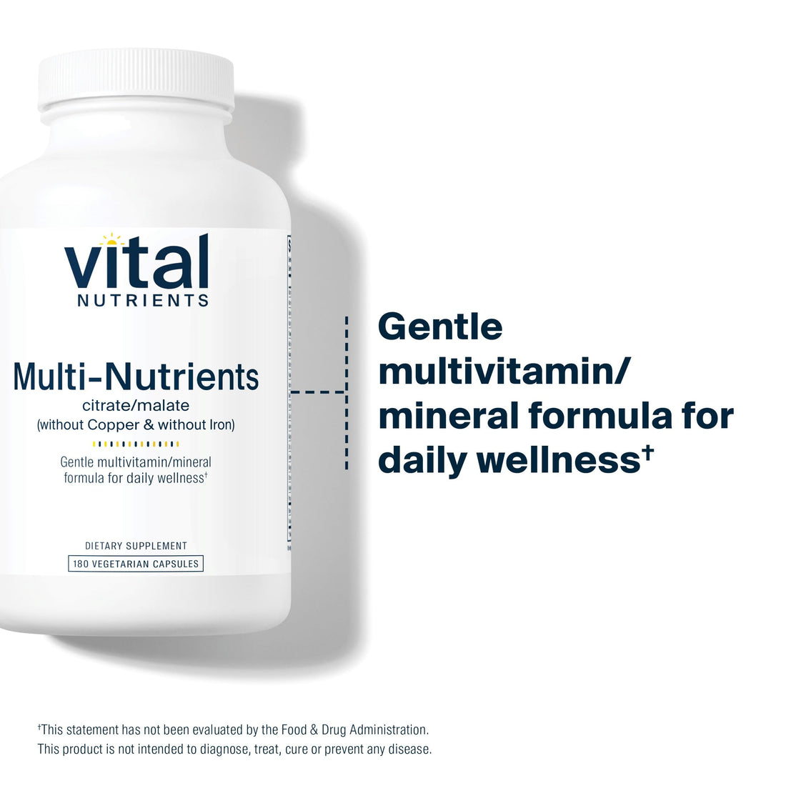 Vital Nutrients Multi-Nutrients 3|Vegetarian Multivitamin|Citrate/Malate Formula|Without Copper or Iron| Multi Vitamin, Mineral, & Antioxidant Supplement| Gluten, Dairy, Soy Free|Non-GMO|180 Capsules