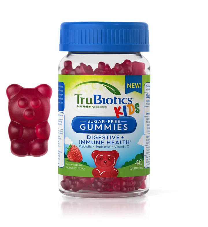 TruBiotics Probiotics for Kids with Prebiotics & Vitamin C, Sugar-Free Gummies for Digestive & Immune Health Support, Chewable Kids Probiotic Supplement, Natural Strawberry Flavor, 40 Gummies
