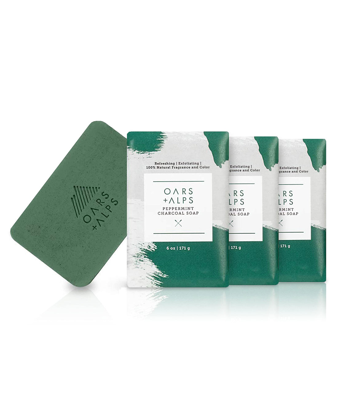 Oars + Alps Peppermint Charcoal Bar Soap, Natural Skin Care, Hydrates with Shea Butter, Vegan and Gluten Free, 3 Pack