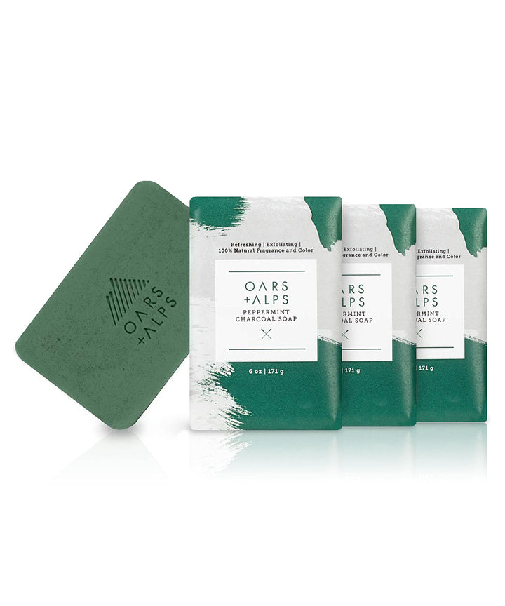 Oars + Alps Peppermint Charcoal Bar Soap, Natural Skin Care, Hydrates with Shea Butter, Vegan and Gluten Free, 3 Pack