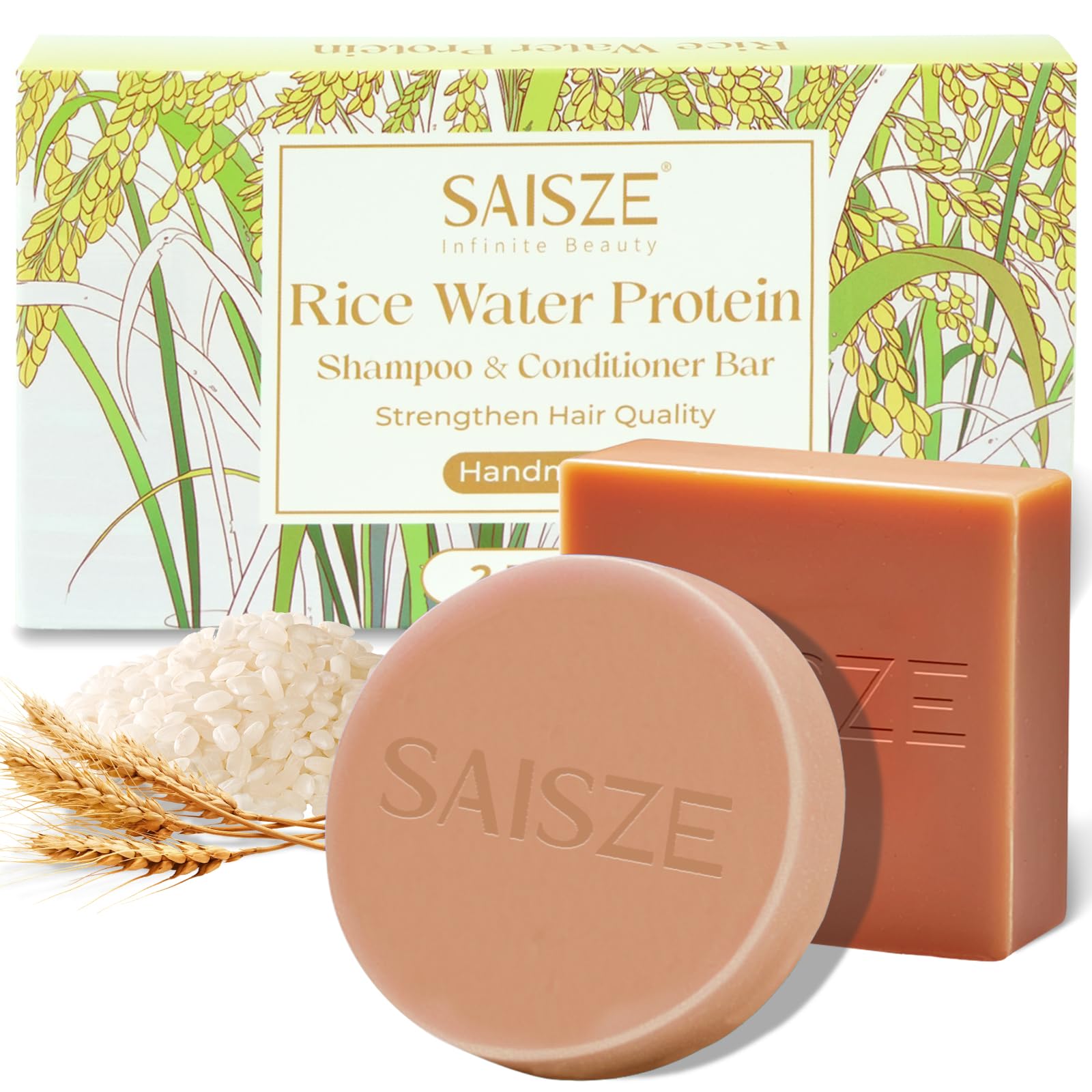 SAISZE Rice Water Shampoo Bar and Conditioner Set for Hair Soft and Strengthening, 2 Bars