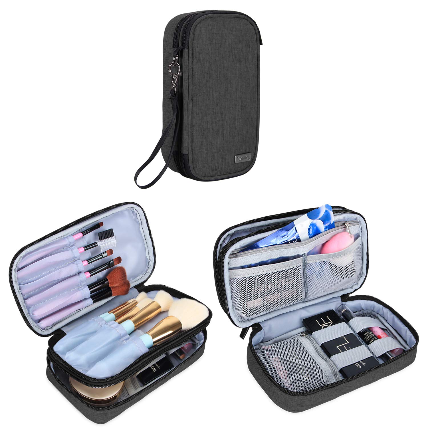 Teamoy Travel Makeup Brush Bag(up to 8.5), Professional Cosmetic Artist Organizer Case with Handle Strap for Makeup Brushes and Beauty Supplies-Small, Black (No Accessories Included)