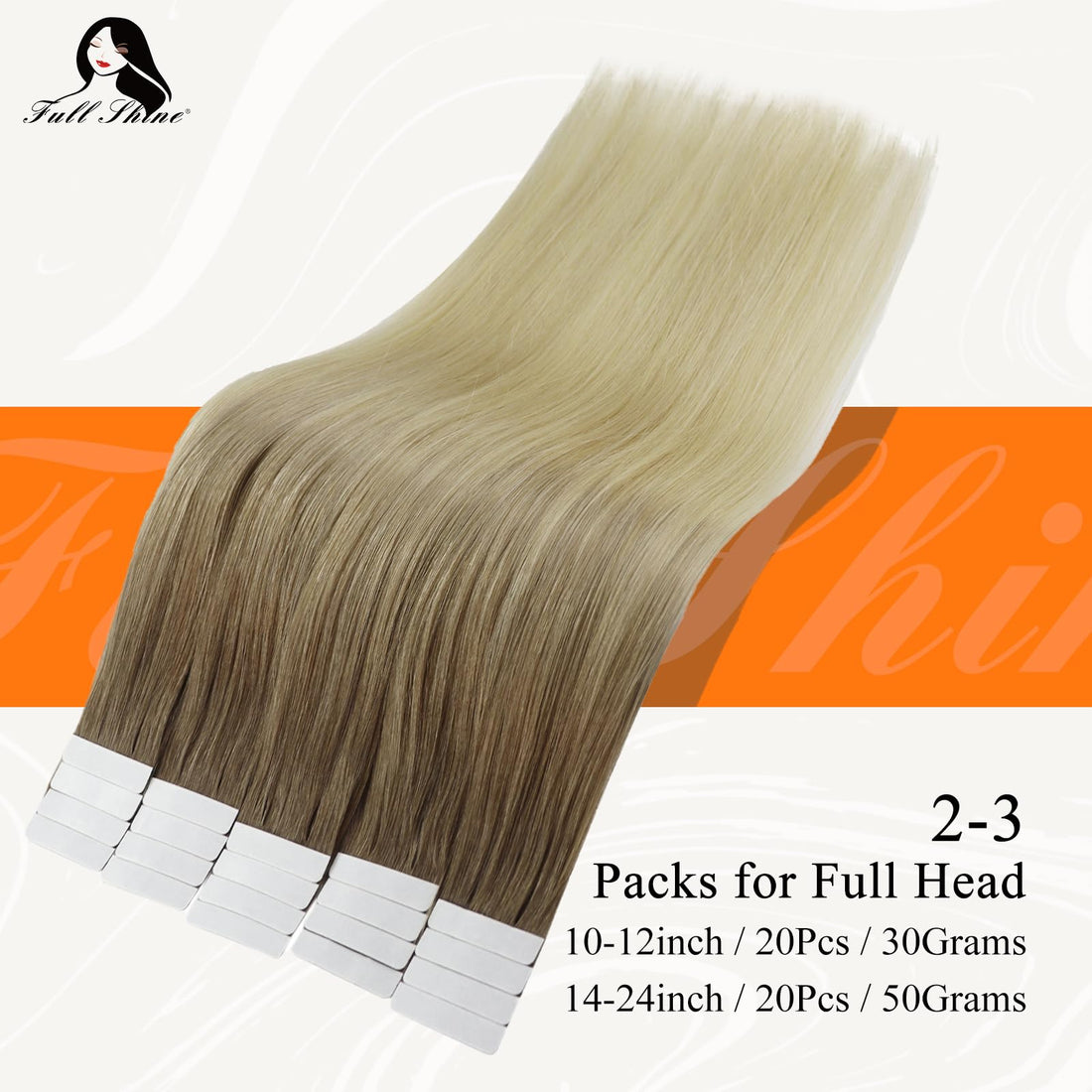 Fshine 12 Inch Short Tape in Human Hair Extensions 30 Gram Pu Tape Hair Extensions Straight Glue on Hair Color 3 Highlight 8 Dark Brown Fading to 613 Blonde Hair Tape in Extensions
