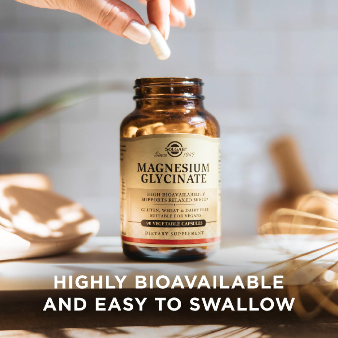 Solgar Magnesium Glycinate - 90 Vegetable Capsules - Vegan, Gluten & Dairy Free - 90 Servings