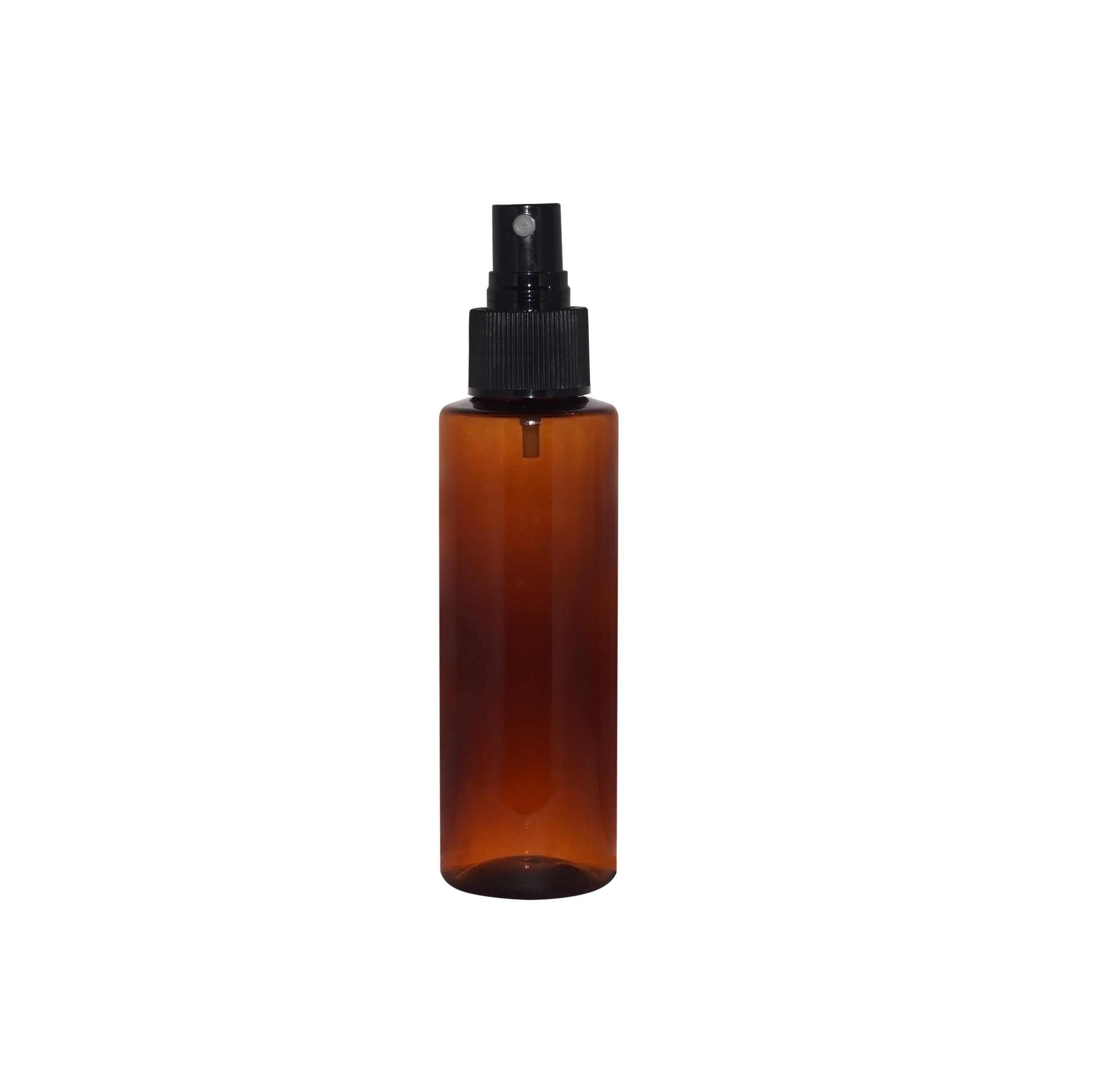 WM (Bulk Pack of 24) 4 oz Amber Refillable, Empty Plastic Cylinder Bottles w/Black Fine Mist Spray Cap. Used in DIY Oils, Soap, Shampoo, Hydration, Cleaning, Cosmetics, Aromatherapy and more
