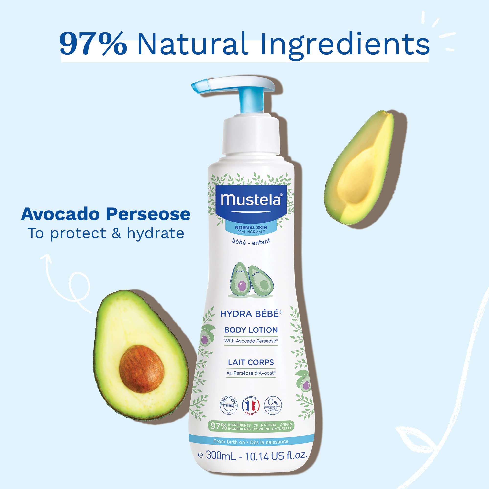 Mustela Hydra Bebe Body Lotion - Daily Moisturizing Baby Lotion with Natural Avocado, Jojoba & Sunflower Oil â€“ 10.14 fl. oz. â€“ 2-Pack