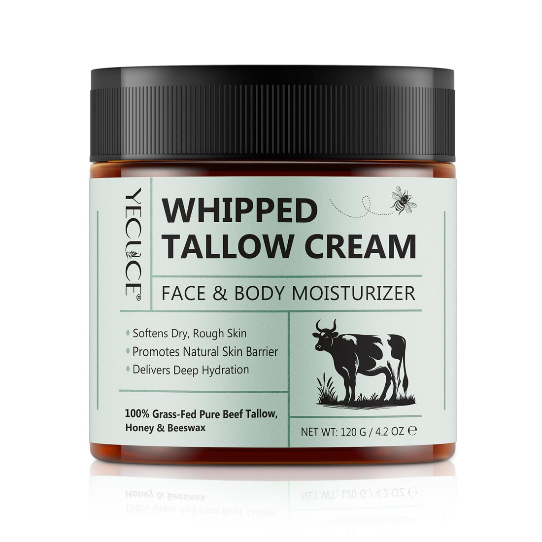 Nyloriaine 120g Beef Tallow for Skin Wild Honey Beewax Grassed Fed Tallow Whipped Cream, Deep Hydrating Body Lotion Face Moisturizer, Tallow and Honey Balm