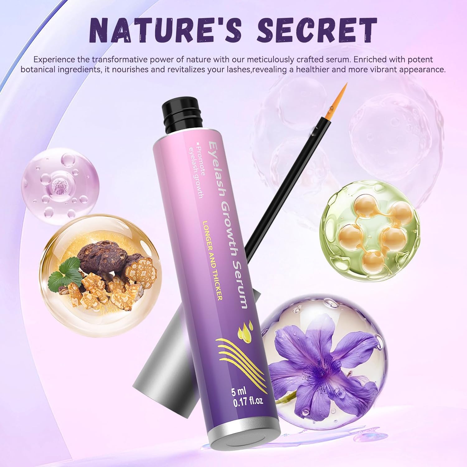 Eyelash Growth Serum, Premium Lash Serum Promotes Longer, Thicker, Fuller, Non-Irritating Eyelashes (5ml)