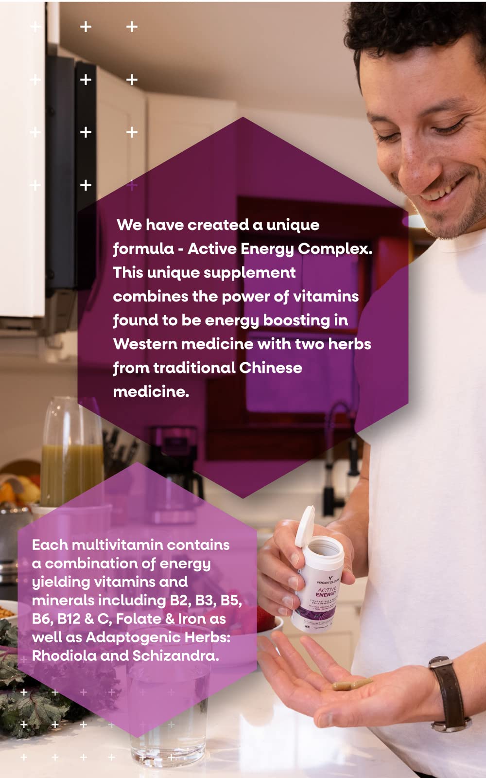 VEGETOLOGY Active Energy Supplements – Fatigue-Fighting C & B Vitamin Supplements – Vitamin Supplement w/Folate, Iron & Adaptogenic Herbs – Caffeine-Free Multivitamin Capsules (60 Counts)