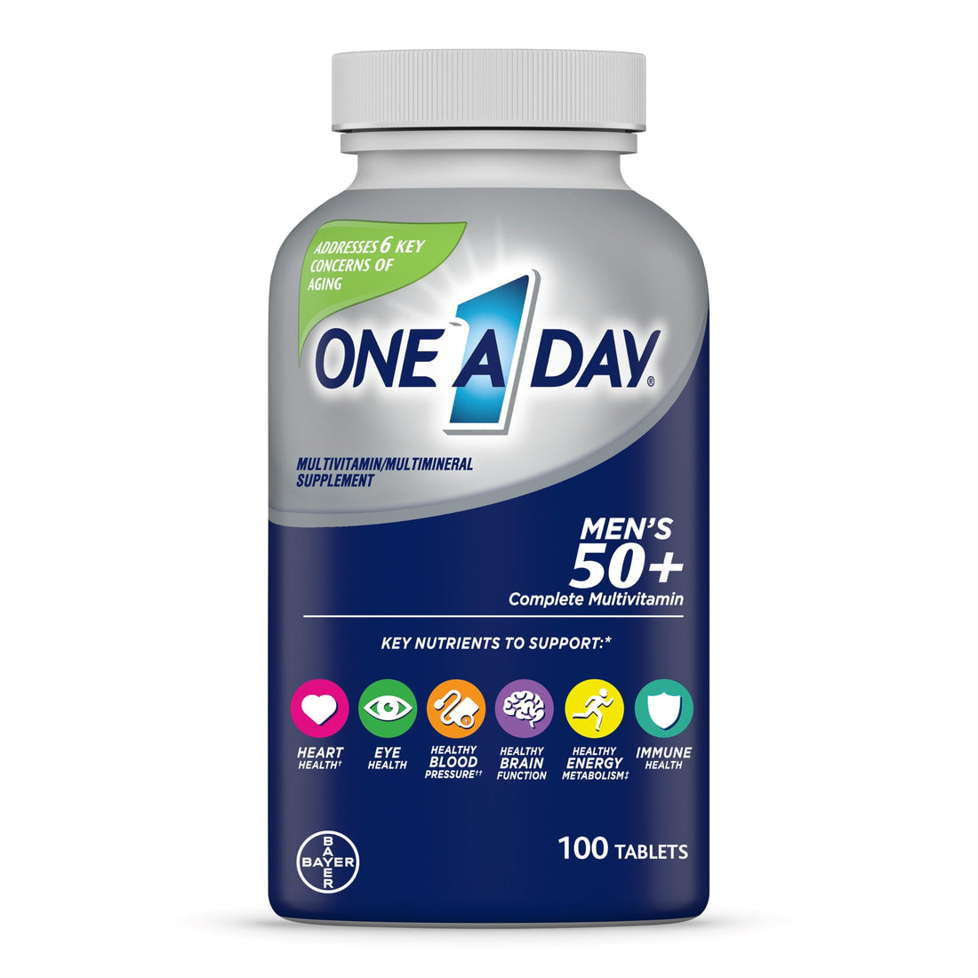 One A Day Men’s 50+ Multivitamins, Supplement with A, C, D, E and Zinc for Immune Health*, Calcium & More, 100 Tablets