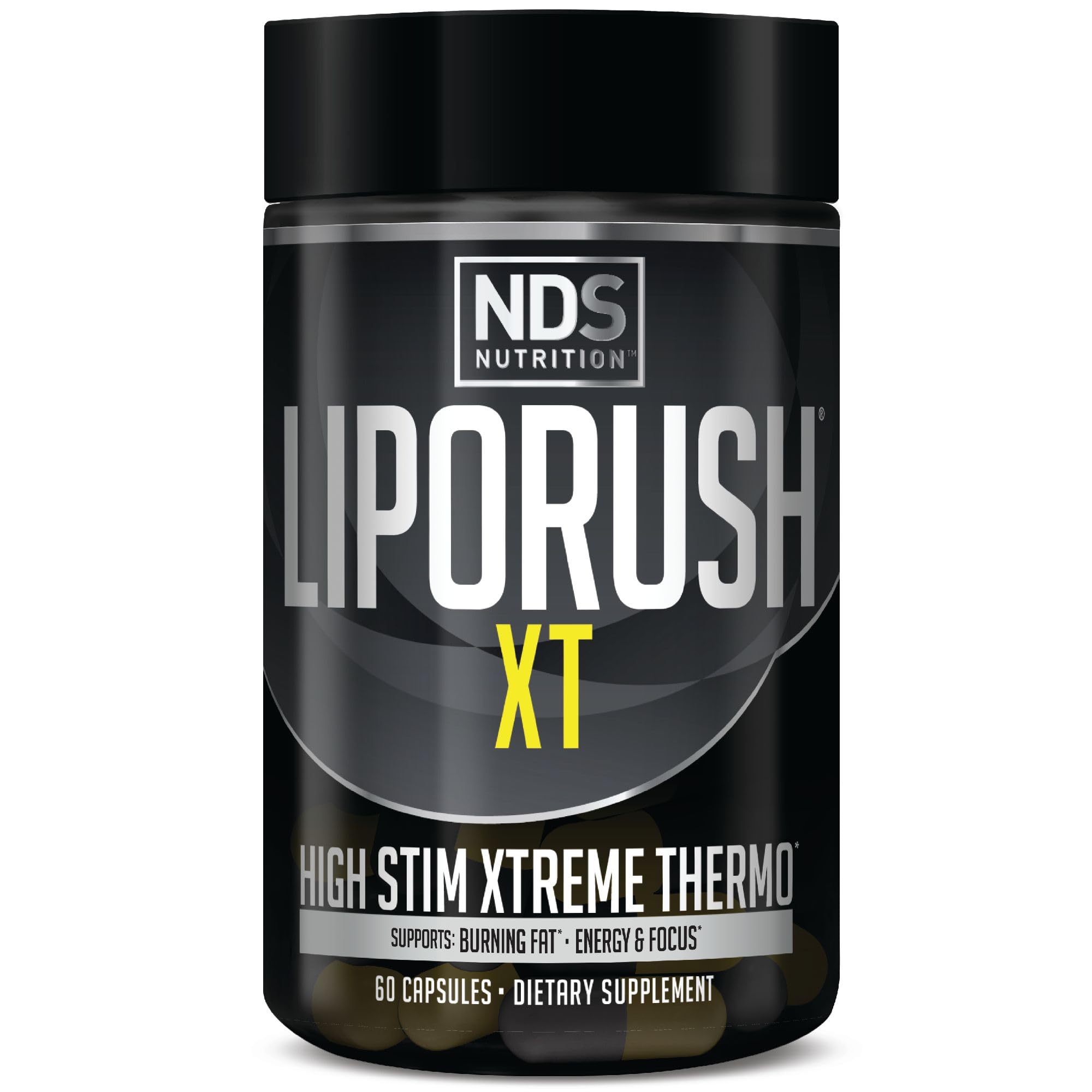 LIPORUSH NDS Nutrition XT - Super Concentrated Thermogenic with L-Carnitine & Teacrine for Shredding Fat - Supports Maximum Energy, Focus, Calorie Burning, Diuretic, Appetite Control (60 Capsules)