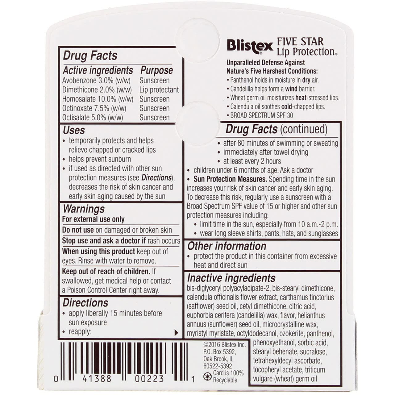 Blistex Five Star Lip Protection SPF 30 Lip Protectant 0.15 OZ (Pack of 12)