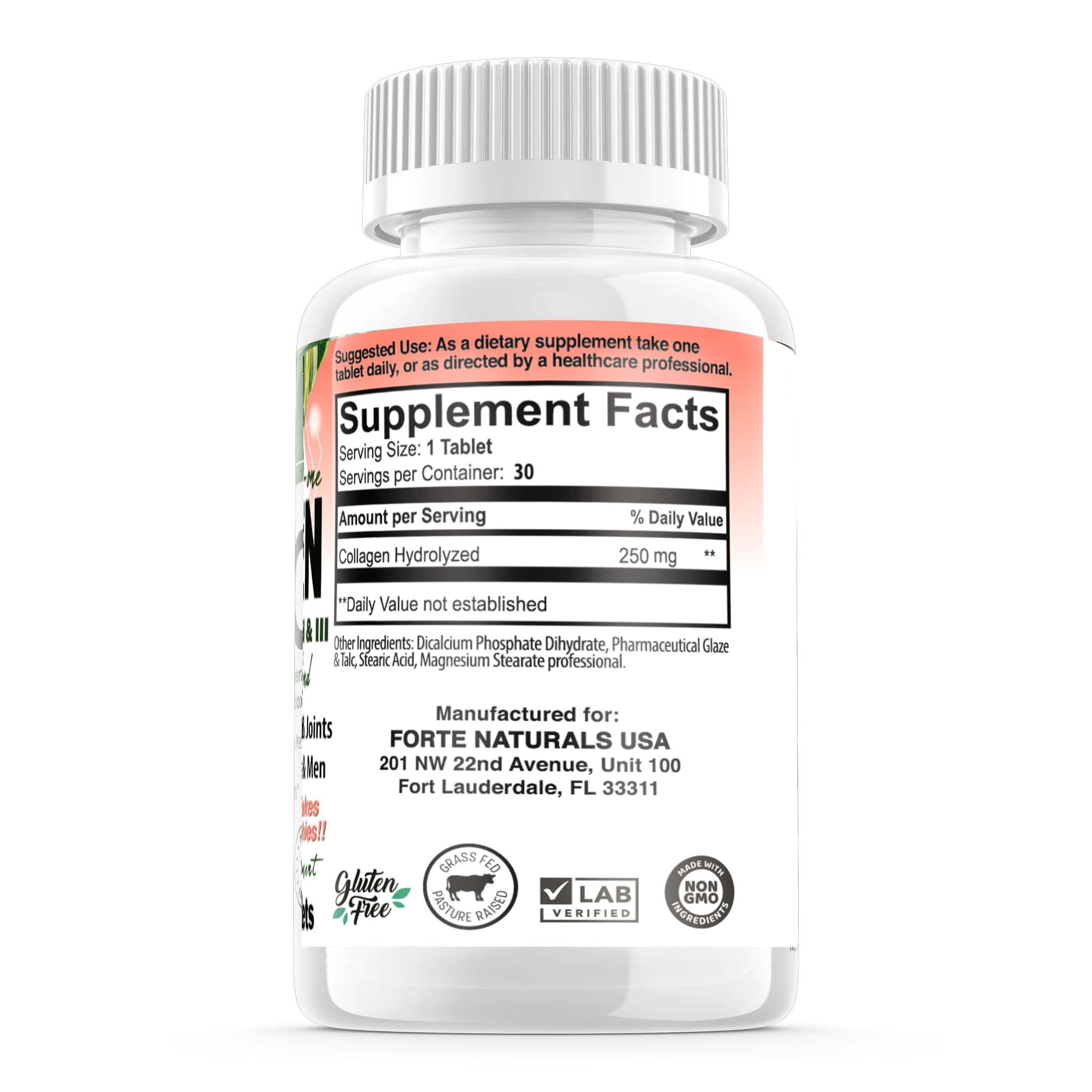 FORTE NATURALS Collagen Peptide Pills 100 Tablets Protein Supplements NO More Mixing Powder Shakes Easy to Swallow Collagen Peptides Powder Pills Protein Capsules Keto