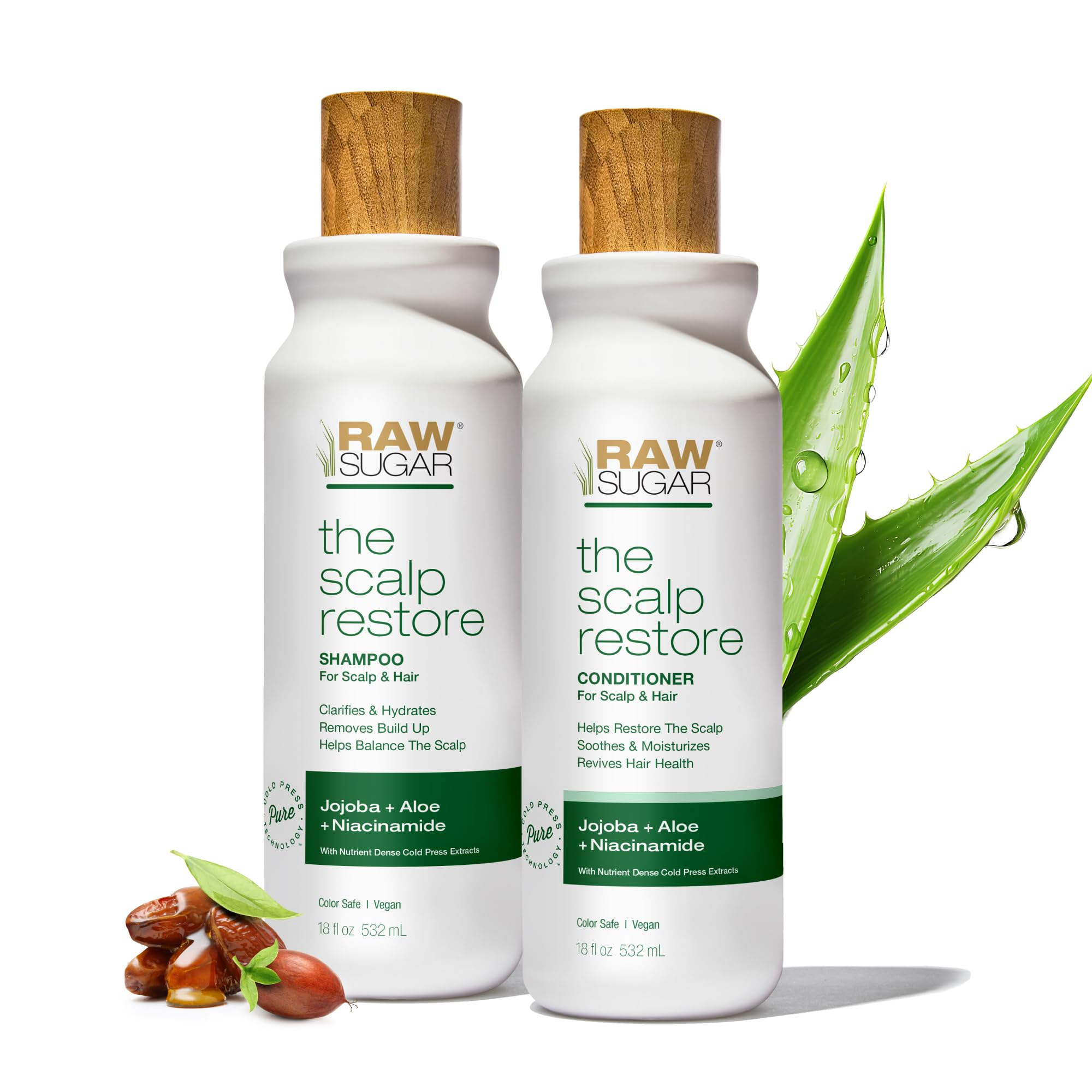 Raw Sugar Scalp Restore Hair Care Bundle, Shampoo and Conditioner Set with Jojoba, Aloe and Niacinamide, Formulated without Sulfates + Parabens