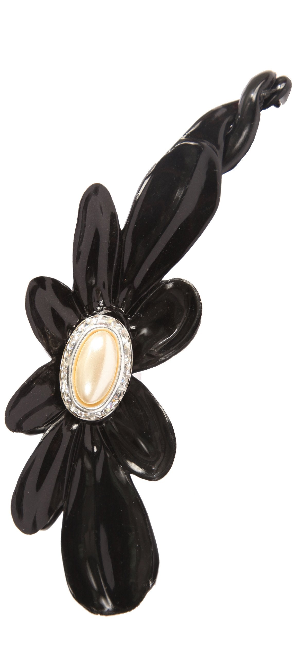 Caravan Hand Decorated with Large Oval Pearl and Swarovski Crystal Stones Flower Banana 2 Sided, Black, .65 Ounce