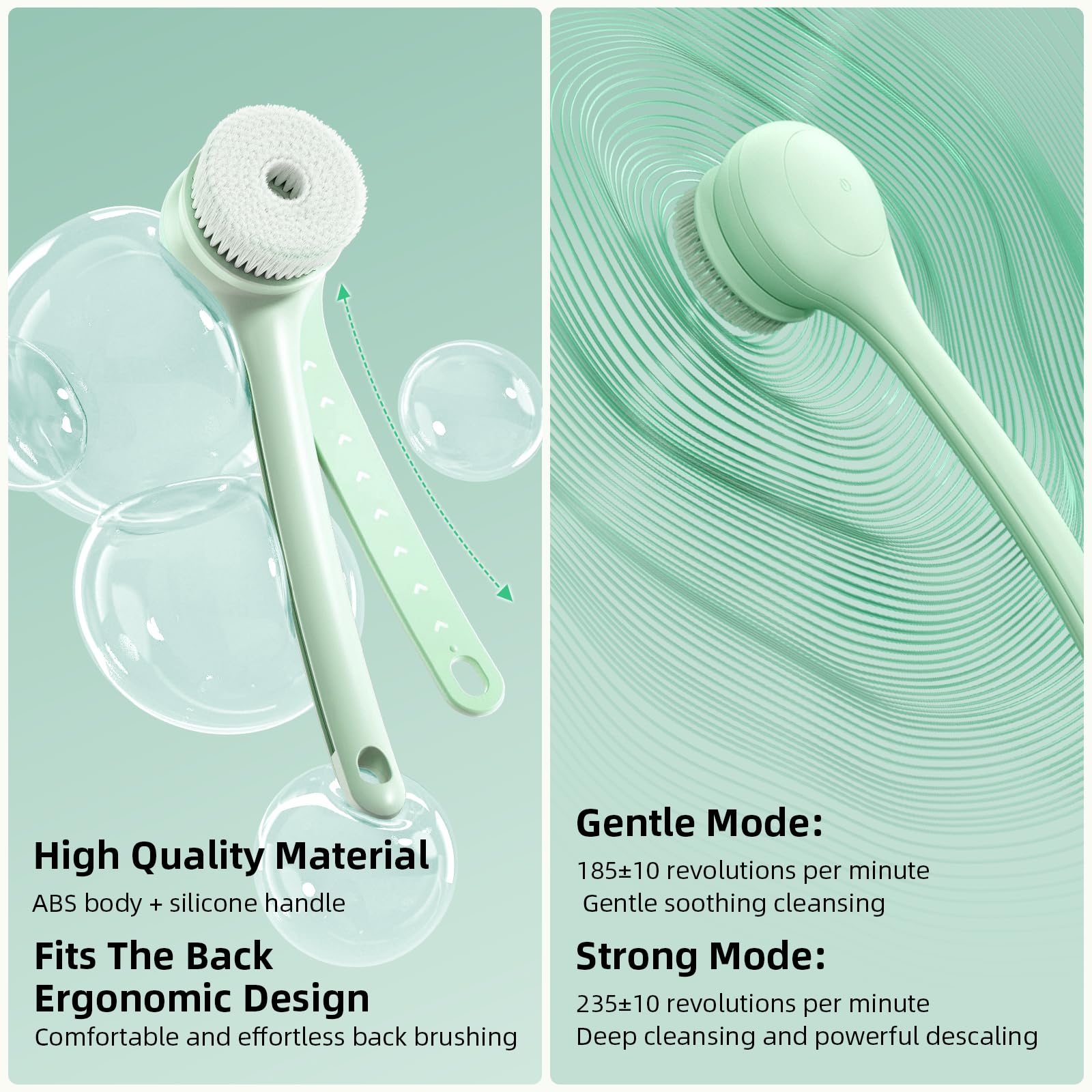 Oh,XIYU. Electric Body Brush Back Scrubber for Shower, Waterproof Long Dual Handle Power Body Scrubber with 3 Heads, Rechargeable Bath Brush & 2 Speeds, for Cleansing, Exfoliating and Massaging Skin