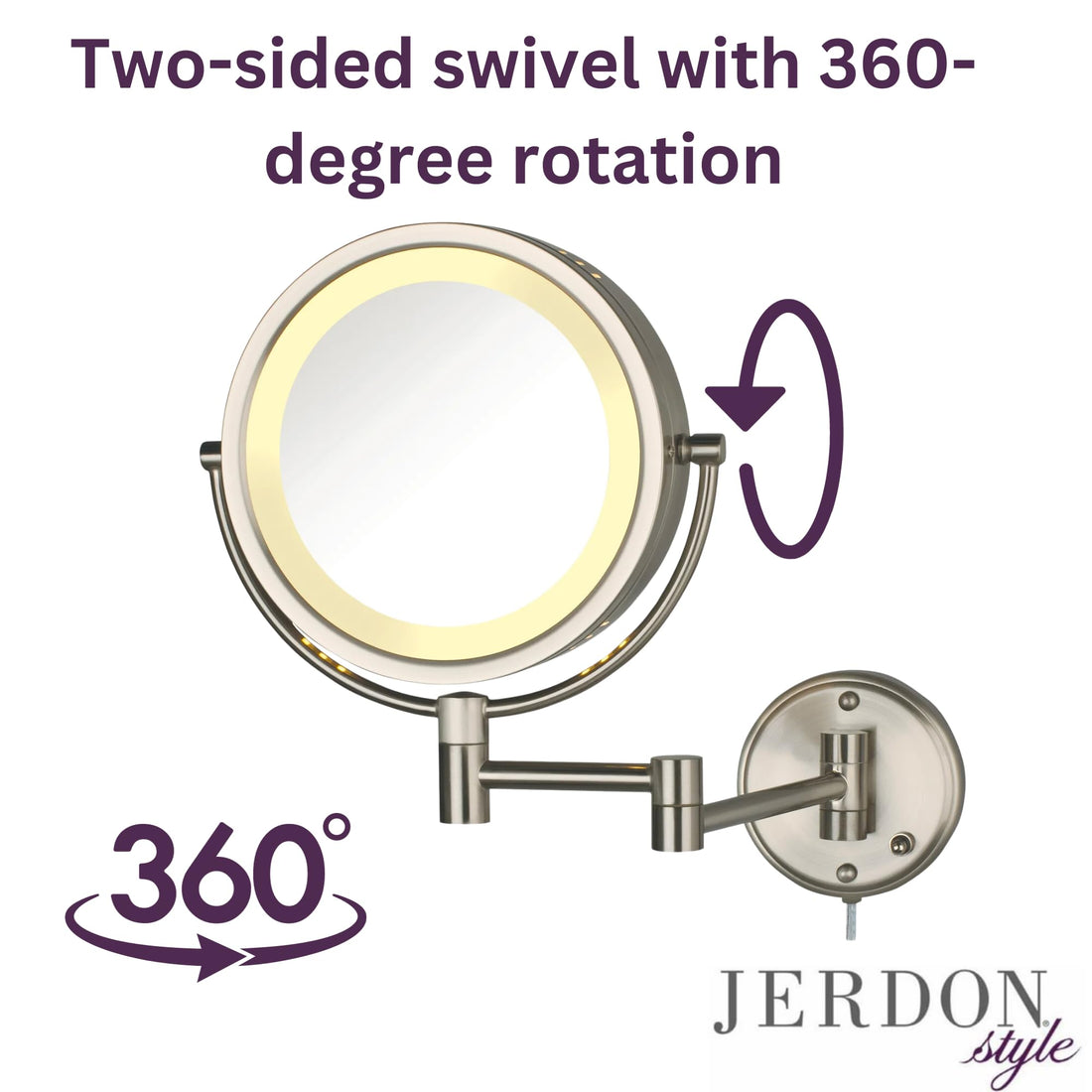 Jerdon HL75N 8.5-Inch Lighted Wall Mount Makeup Mirror with 8x Magnification, Nickel Finish