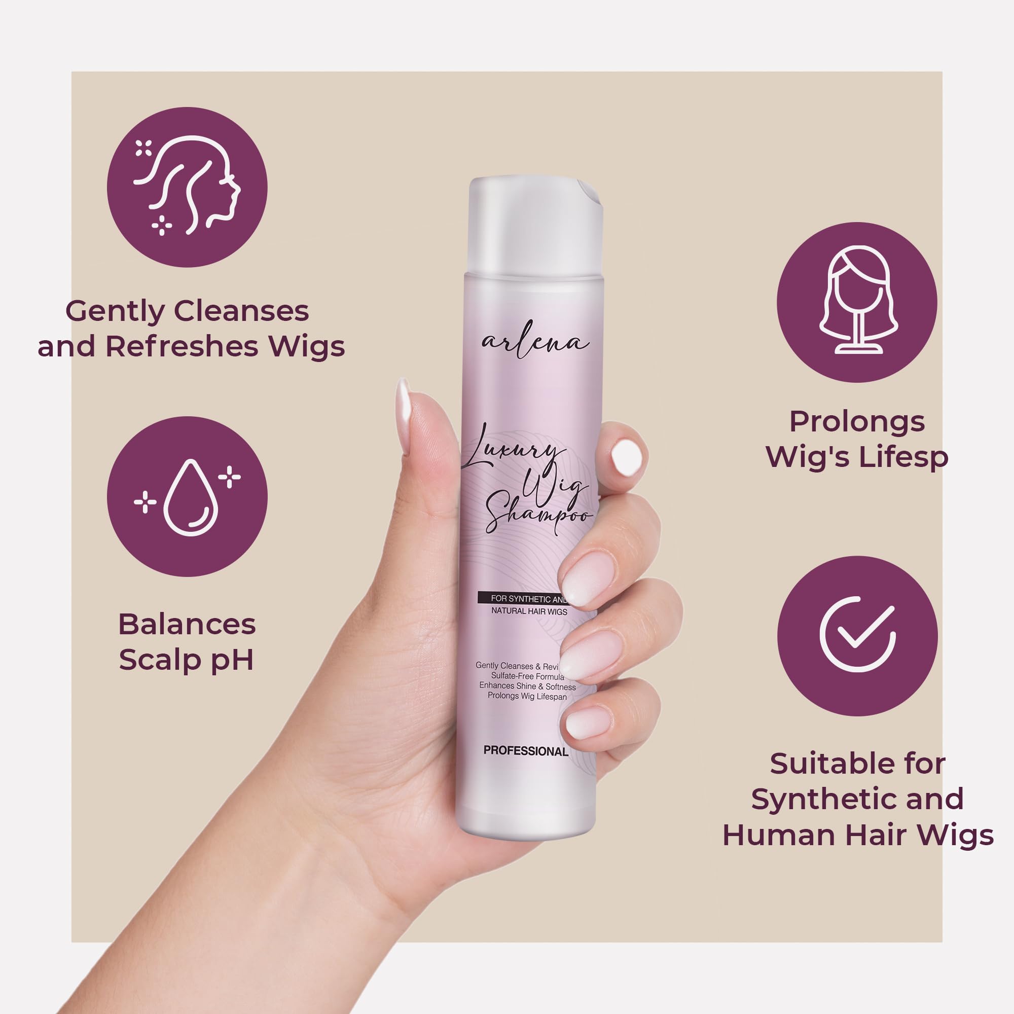 Arlena Luxury Wig Shampoo and Conditioner Set for Synthetic and Natural Hair Wigs - Made in USA, Sulfate-Free, Enhances Shine & Softness, Prolongs Wig Lifespan, Deeply Nourishes & Detangles