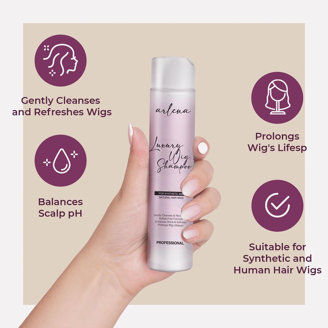 Arlena Luxury Wig Shampoo and Conditioner Set for Synthetic and Natural Hair Wigs - Made in USA, Sulfate-Free, Enhances Shine & Softness, Prolongs Wig Lifespan, Deeply Nourishes & Detangles