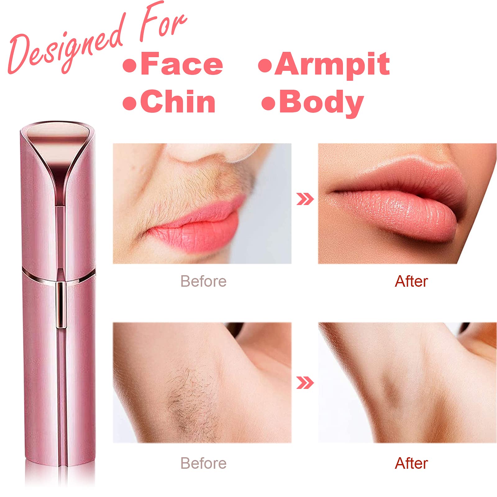 LAIKME Facial Hair Removal for Women, Mini Hair Remover, Electric Razor Shaver Portable Bikini Epilator for Lips, Chin, Armpit, Peach Fuzz, Fingers, Neck, Cheek and USB Rechargeable (Pink)