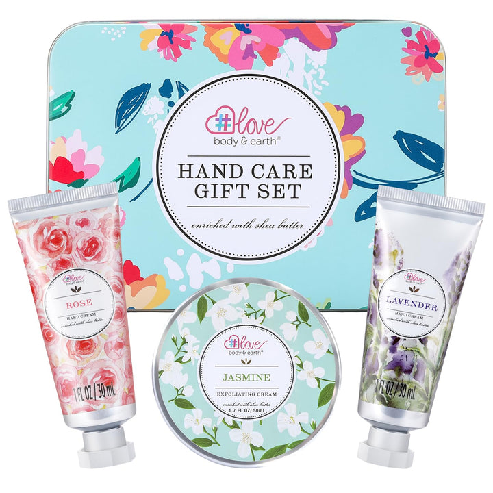 Hand Care Gift Set for Women - Travel Size Gift Set, Hand Cream Kit with Rose Hand Lotion, Jasmine Exfoliating Cream, Repair&Moisture Extra Dry Hands, Gift Set for Women Gift Ideas for Christmas