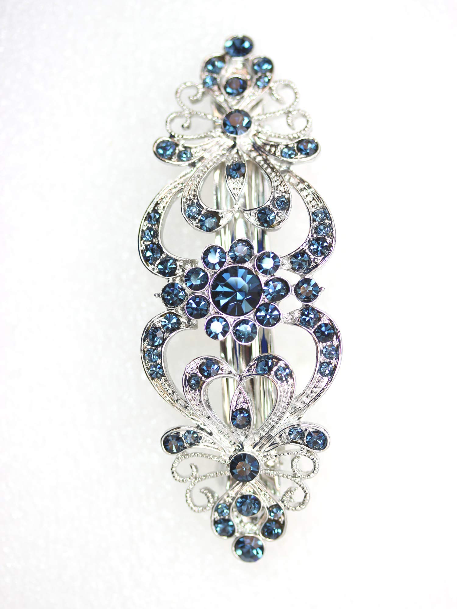 Faship Navy Blue Rhinestone Crystal Hair Gold Plated Barrette