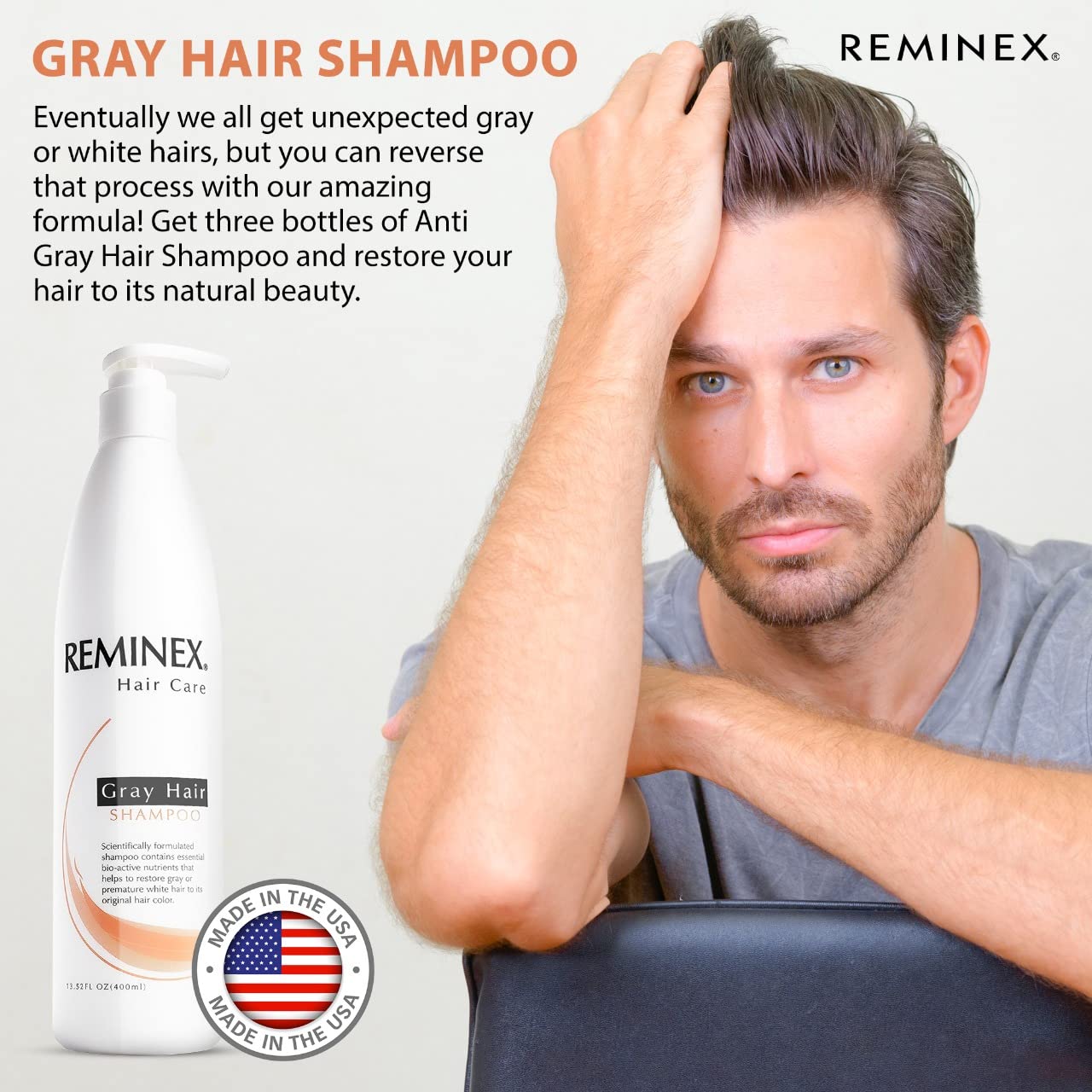 Anti-gray Hair Shampoo - Reminex - Enriched with Shou Wu Saw Palmetto Extract Ginseng Dong Kuai to Help Restore Gray Hair to Their Original Hair Color Hair Shampoo