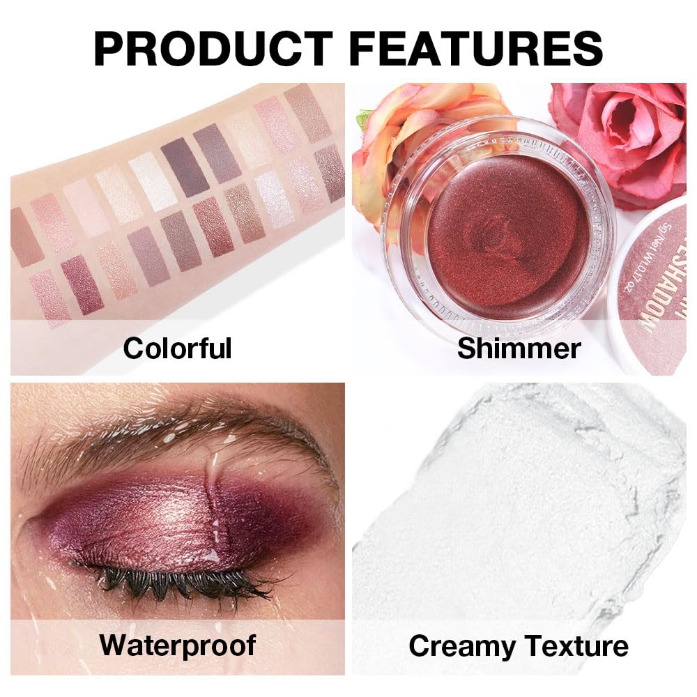Kaely Single Cream Eyeshadow Pot, Pearl White Sparkle Highly Pigmented Monochrome Eye Shadow Palette Makeup, Waterproof Natural Mini Eyeshadow Brightener, sombras en crema para ojos, Blendable, 01