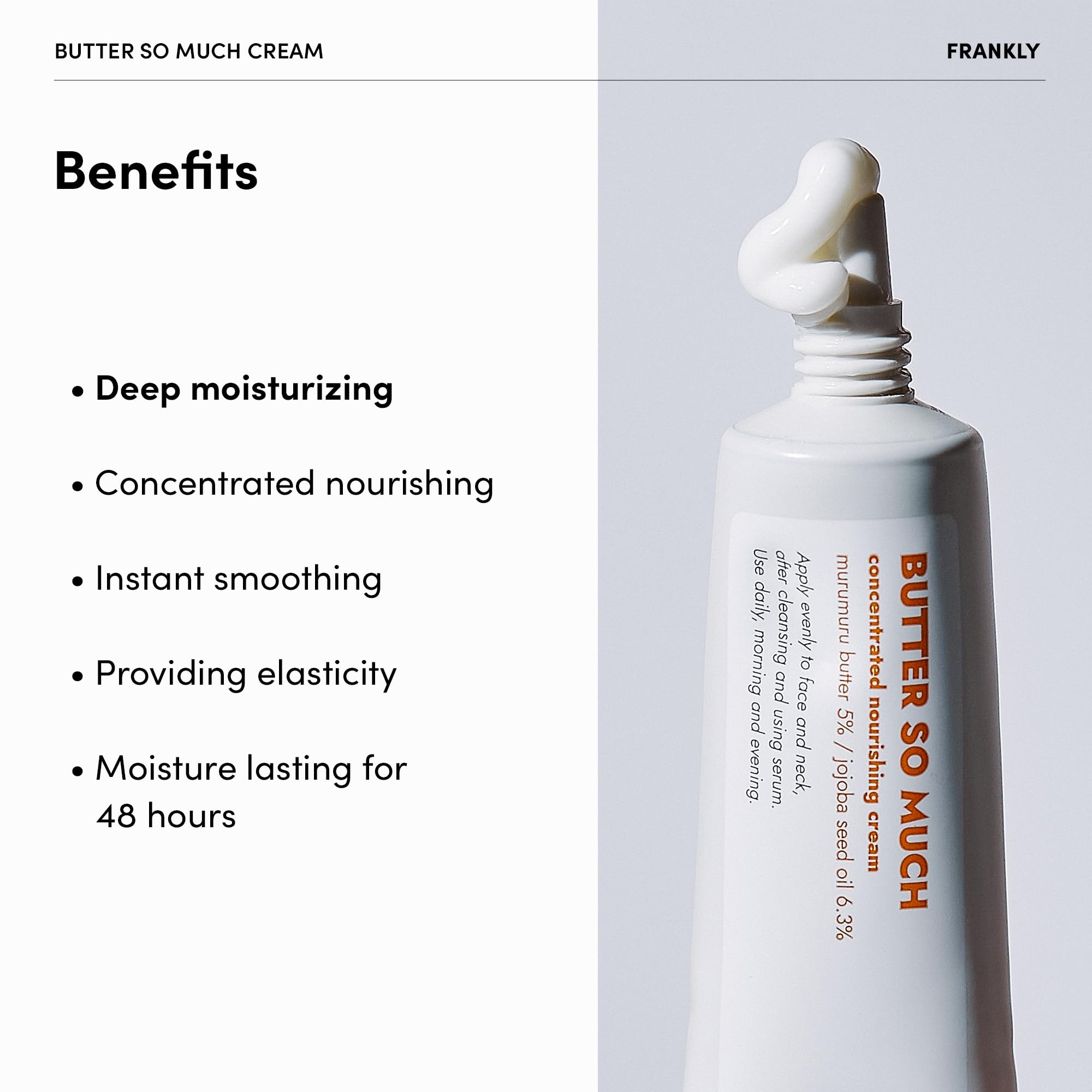 FRANKLY Butter So Much Cream - Intense Moisturizing | Face Moisturizer | 20% Vegan Butter & Plant Oils | 5% Murumuru Butter & 6.3% Jojoba | For Dry & Sensitive Skin | - 1.01 fl. Oz.