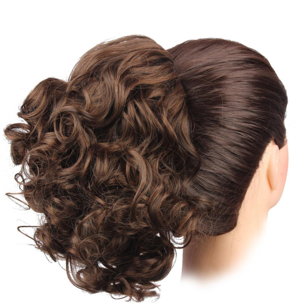 Generic Hair Bun Medium Long Curly Synthetic Hairpiece Light Brown