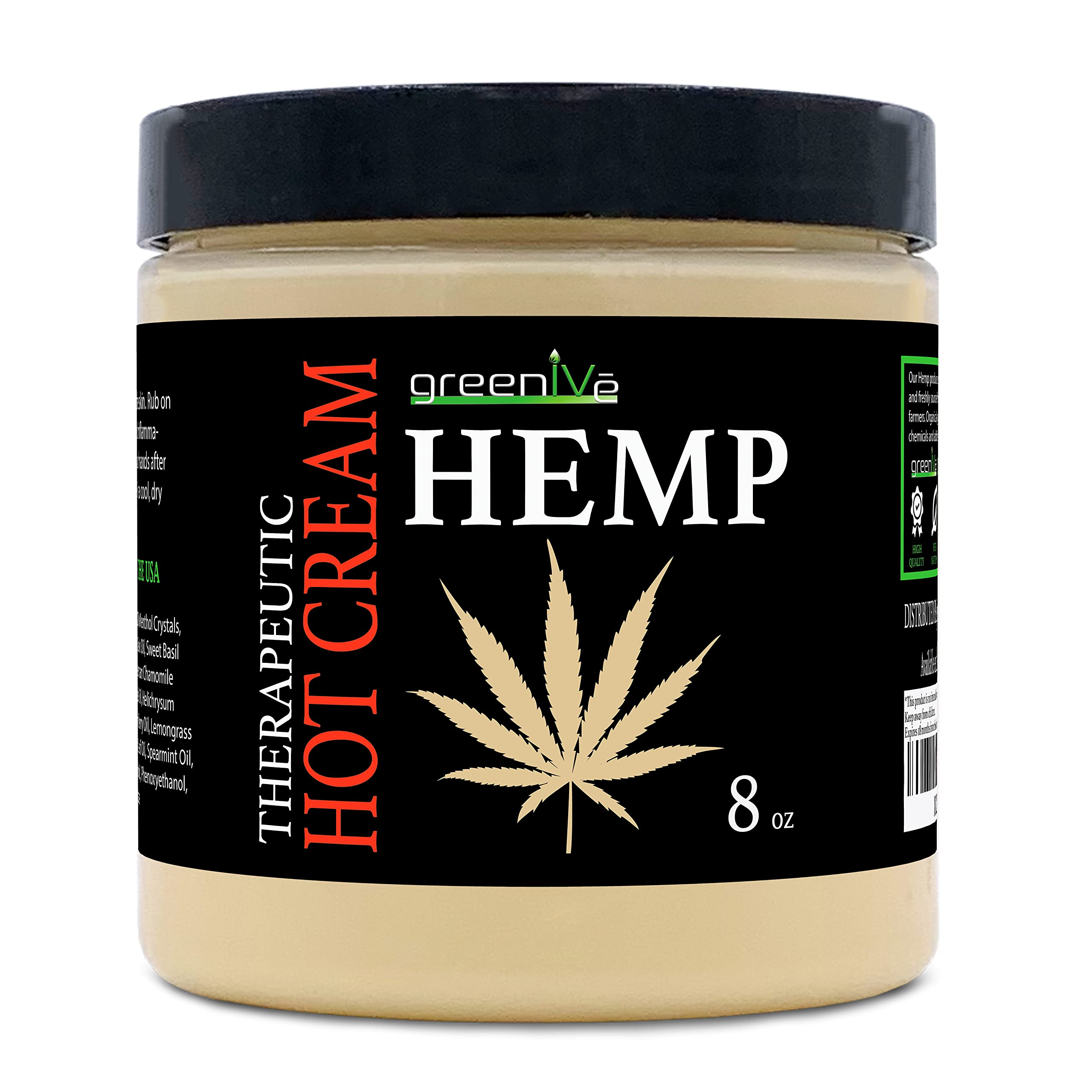 GreenIVe Hemp Hot Cream Soothing Moisturizing Hemp Hot Cream Exclusively on Amazon (8 oz Jar)