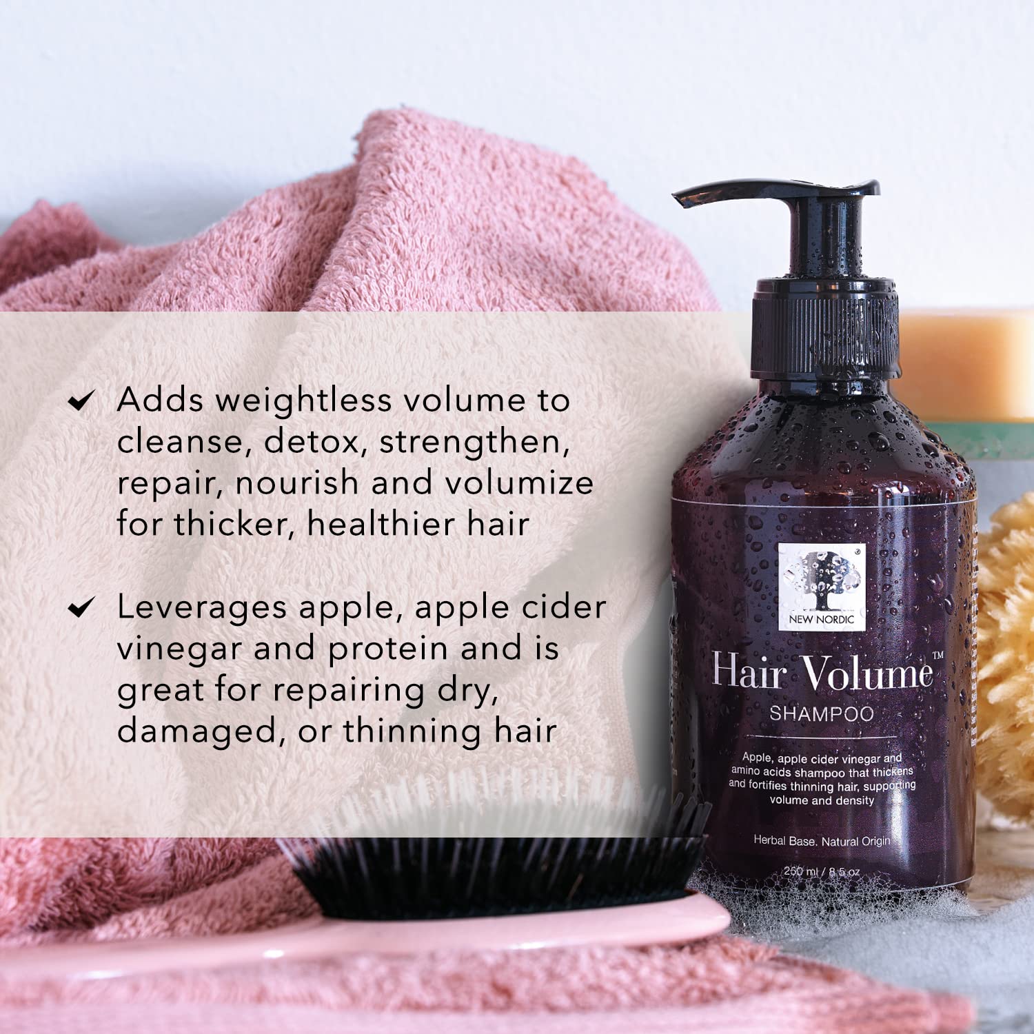 New Nordic Hair Volume Shampoo, Herbal Recipe for Thicker Fuller Hair, Vegan, Clean Ingredients, 8.5 Fl Oz