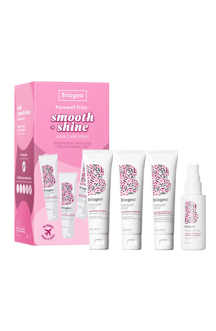 Briogeo Farewell Frizz Smooth + Shine Kit, Tame Frizz and Restore Shine to Dull, Dry Hair, Argan Oil for Styling, Heat Protectant, Smooths Hair, Vegan, Cruelty-Free, 4-Piece Set