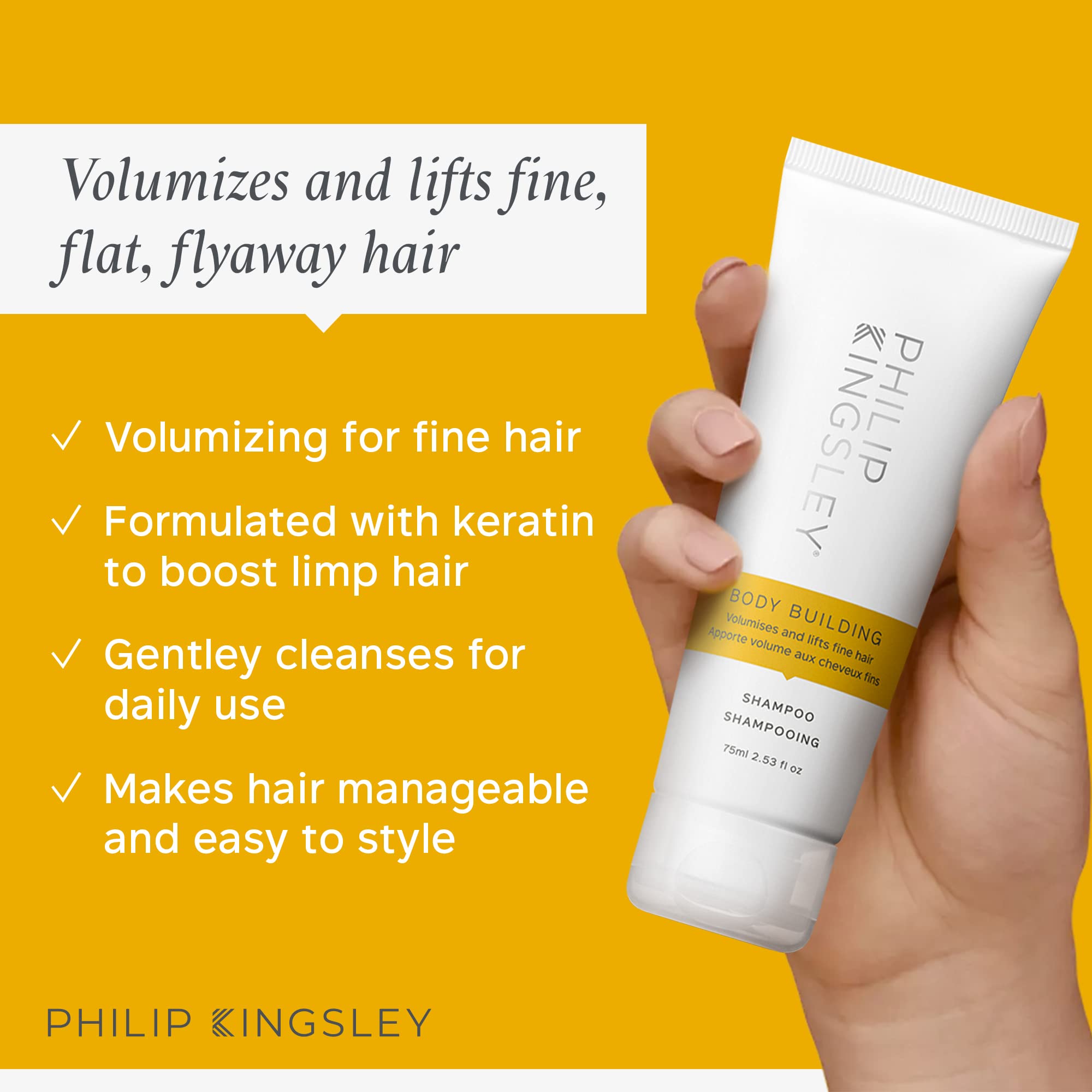 Philip Kingsley | Body Building Volumizing Collection | Includes Shampoo, Conditioner, Root Boosting Volumizer Spray and Hair Plumping Volume Cream | Lifts Fine, Limp, Flat, Flyaway Hair | Set Of 4