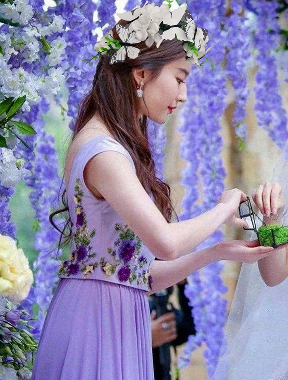 White Buterflies Crown Butterfly Headband Hair Wreath Floral Garland Crown Headpiece