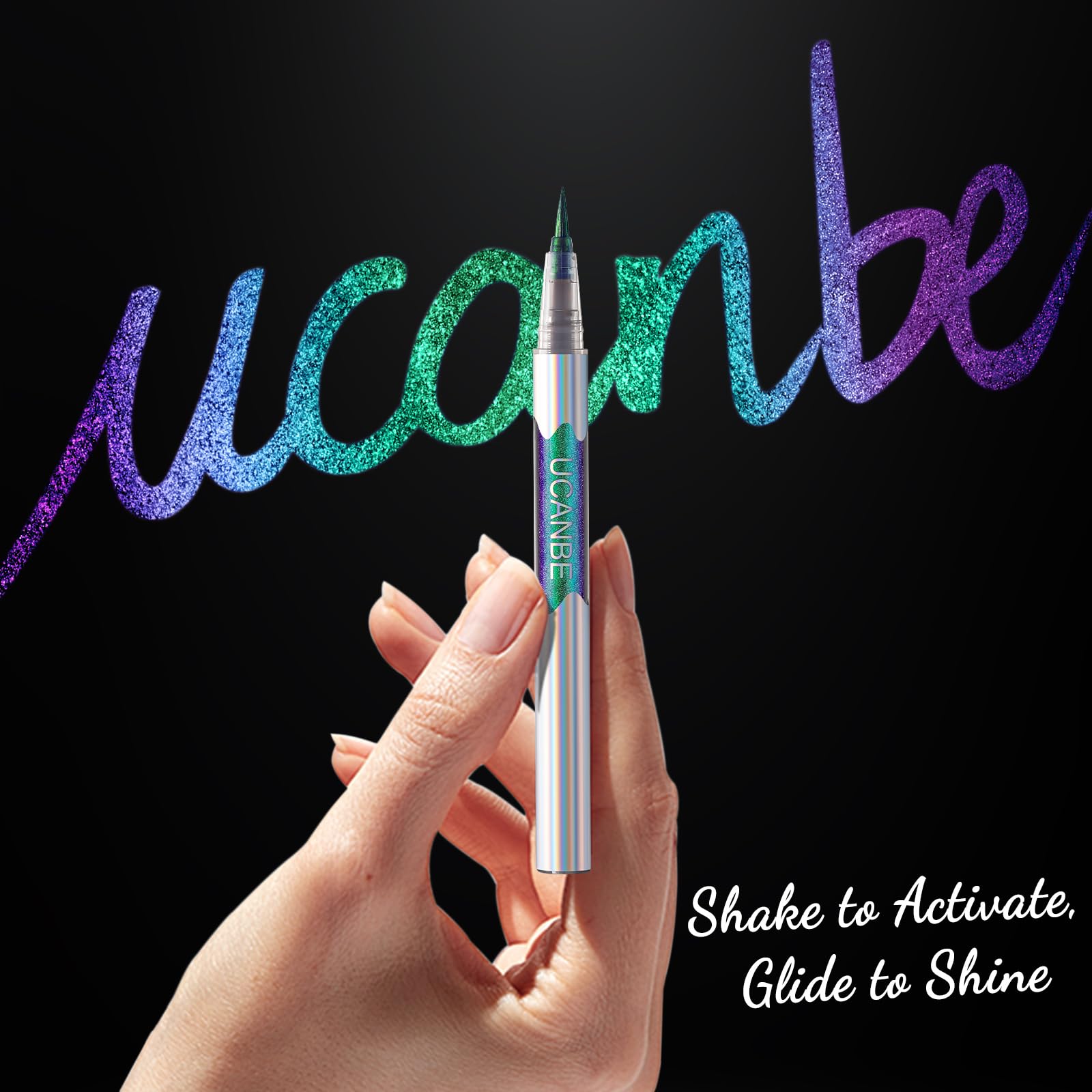 UCANBE Chameleon Liquid Eyeliner - Green Cyan Blue, Multi-Chrome Metallic Shift Eyeliner, Waterproof Glitter Eyeliner with Soft Fine Tip for Multi-Dimensional Eye Looks