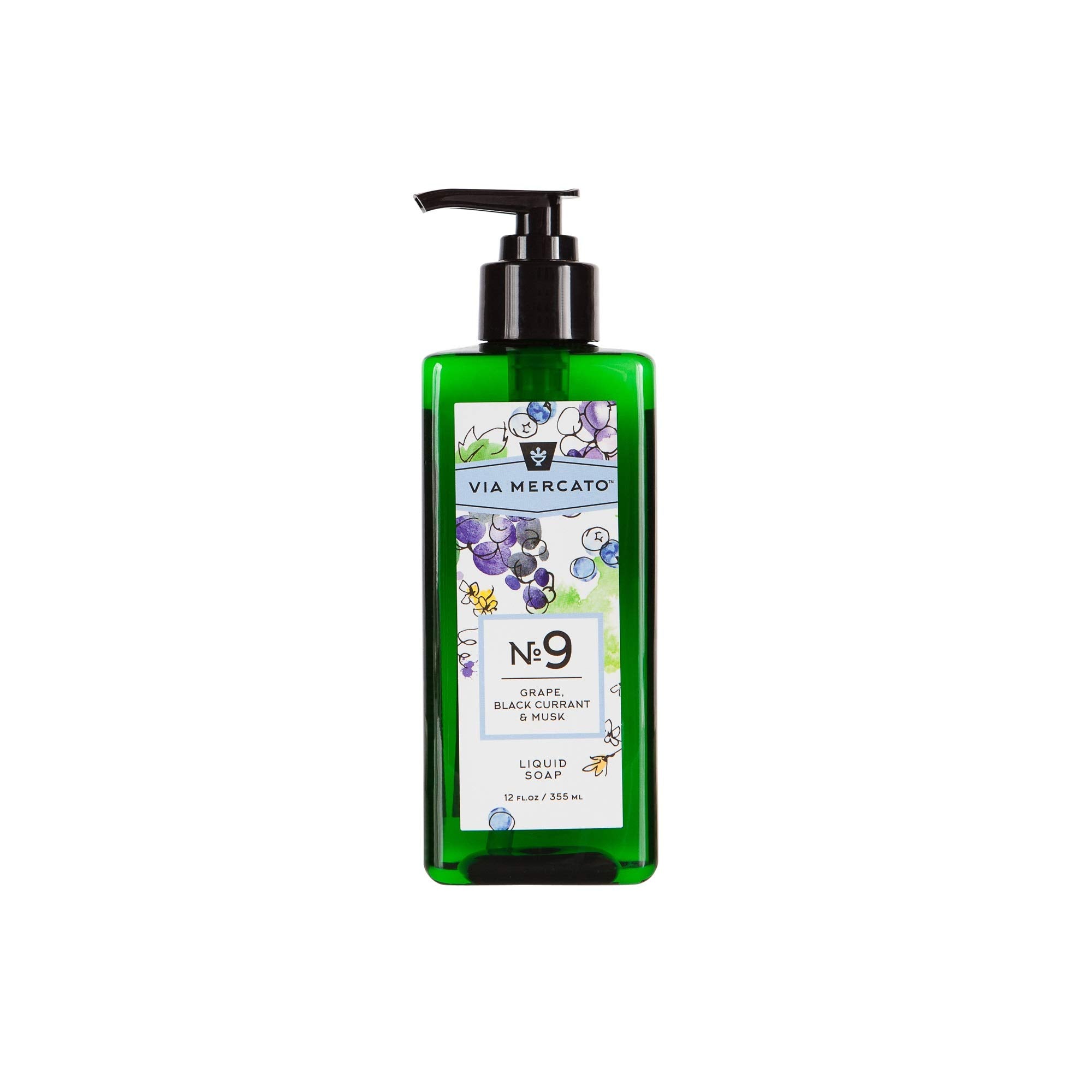 Via Mercato Liquid Soap, Shea Butter Enriched (12 oz) - No. 9 - Grape, Black Currant, and Musk