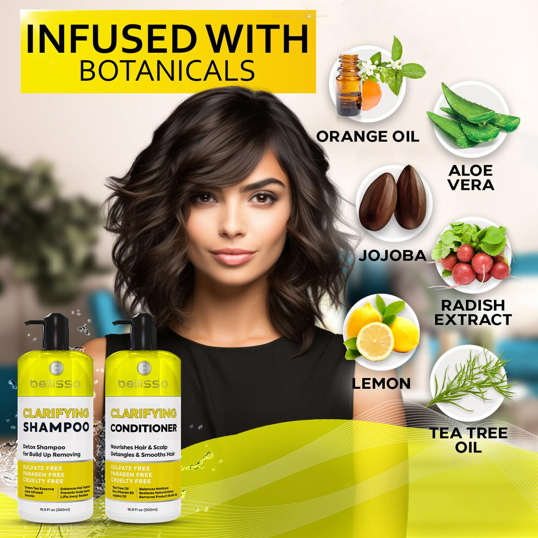 Clarifying Shampoo and Conditioner Set - Sulfate Free Hair Care Products for Women and Men - Build Up Remover for Curly, Straight, Color Treated, Oily and Black Hair - Hydrating Dry Split Ends Formula