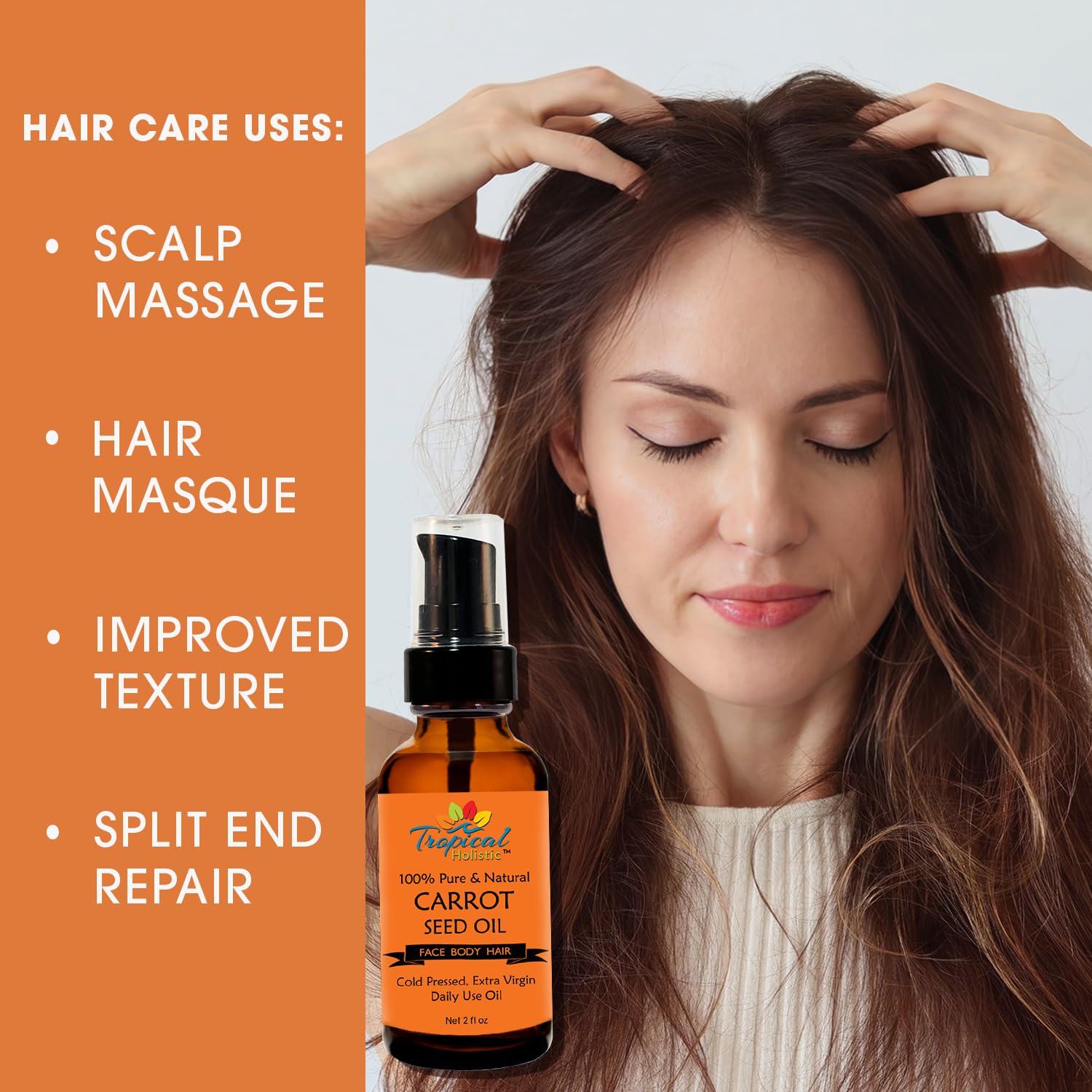 100% pure organic carrot seed oil 2 oz - unrefined cold pressed extra virgin for face, hair, body, nails, massage oil by tropical holistic