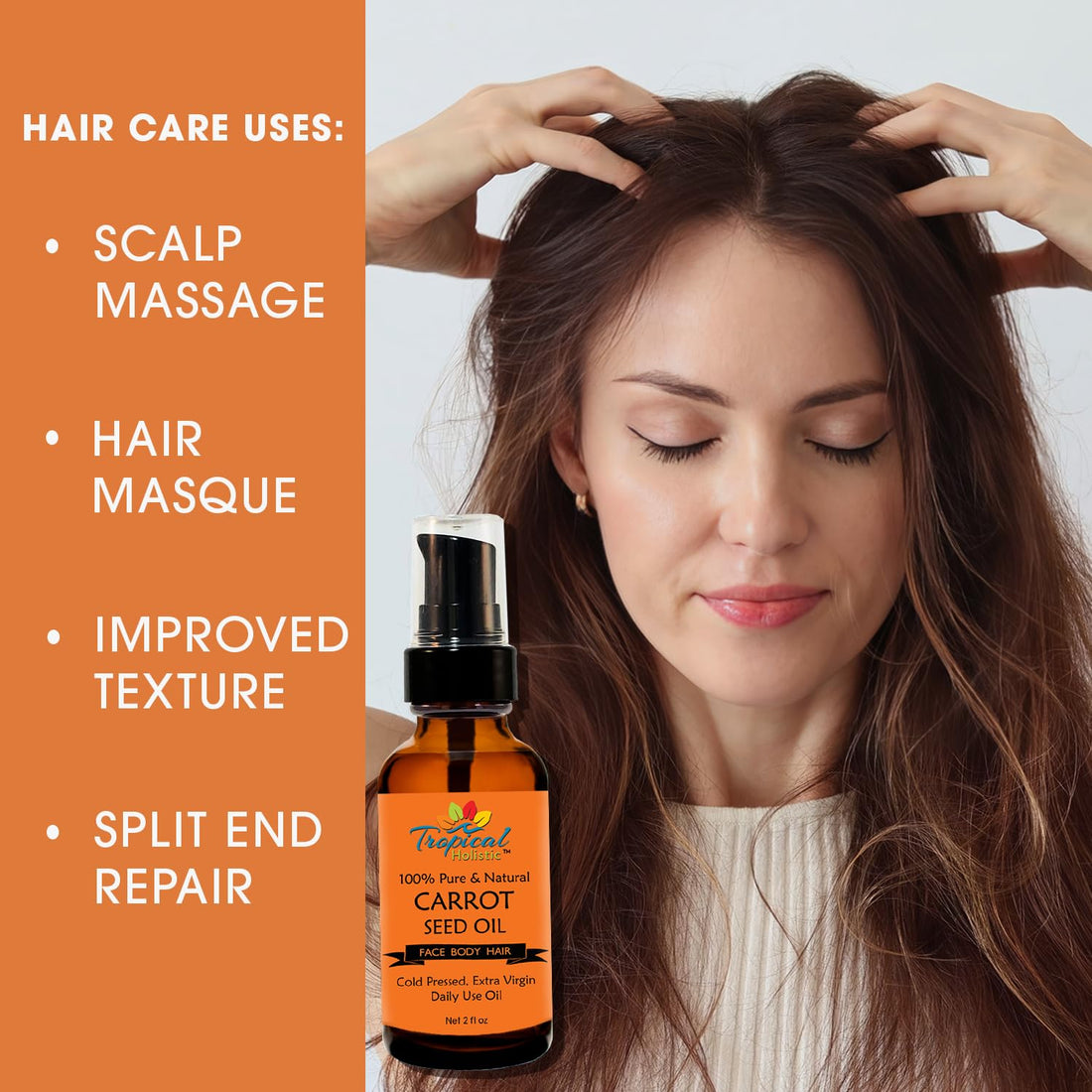 100% pure organic carrot seed oil 2 oz - unrefined cold pressed extra virgin for face, hair, body, nails, massage oil by tropical holistic