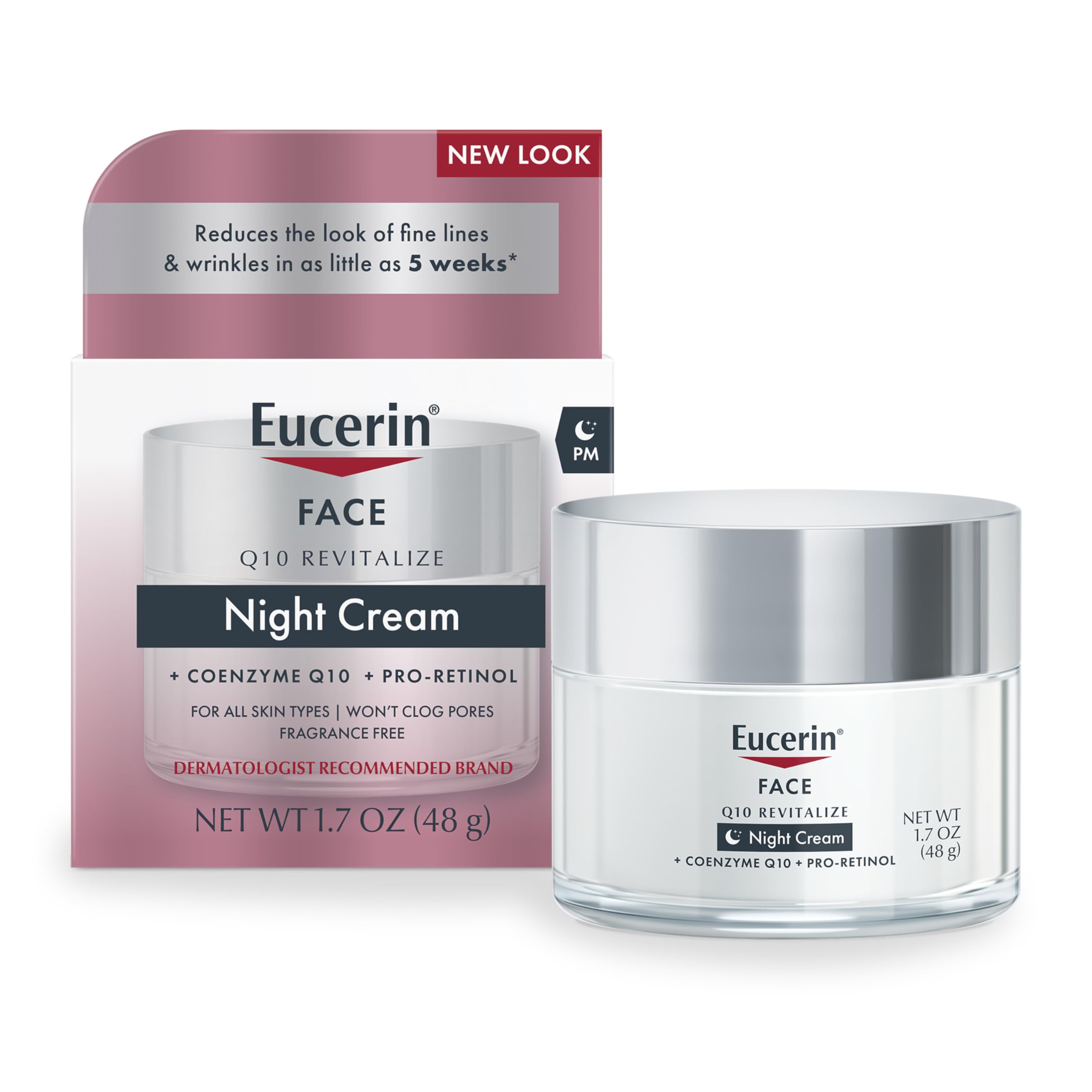 Eucerin Q10 Anti-Wrinkle Night Cream + Pro-Retinol, Facial Cream for Sensitive Skin, 1.7 Oz