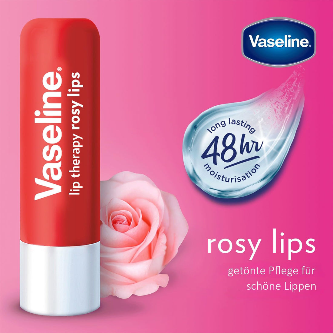 Vaseline Lip Therapy Stick, Rosy Lips | Petroleum Jelly Vaseline Lip Balms | 4.8g x 2