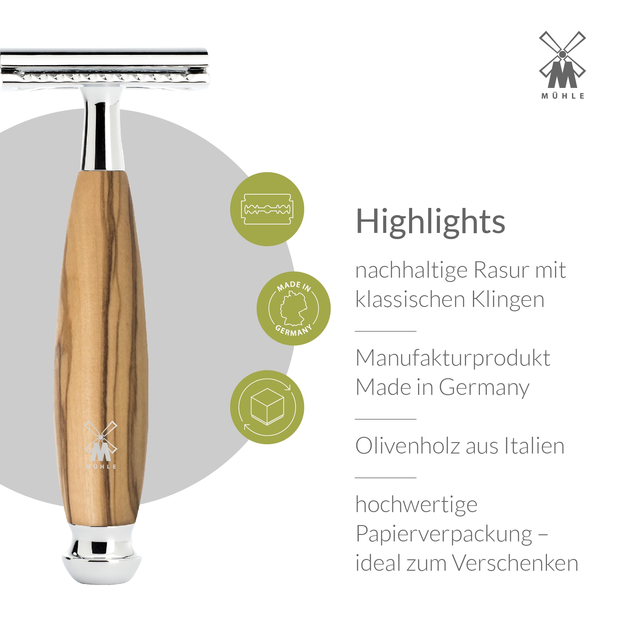 MÜHLE VIVO Closed Comb Safety Razor - Clean Shaving, Modern Design with Plumwood Handle