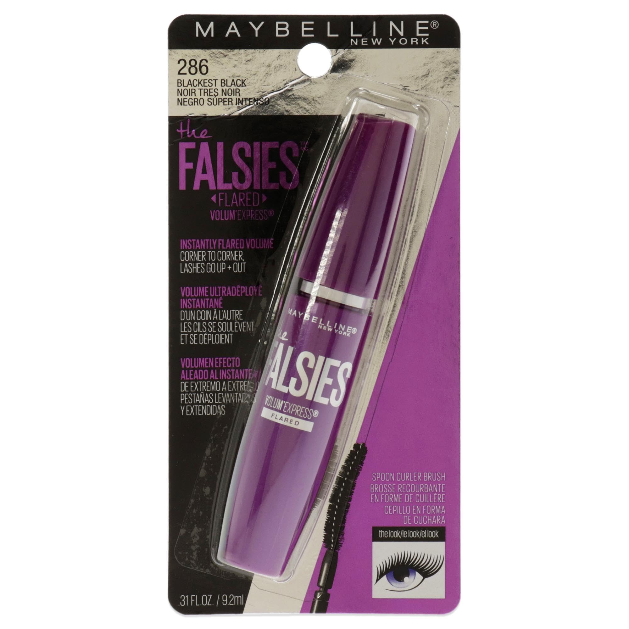 Maybelline New York Makeup Volum' Express The Falsies Flared Washable Mascara, Blackest Black, 0.31 Fl Oz (Pack of 1)