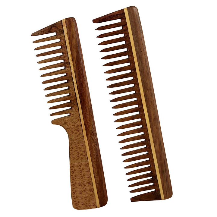 Professional Hair Comb, Set of 2 - Handmade Rosewood - Anti Dandruff, Non-Static and Eco-friendly