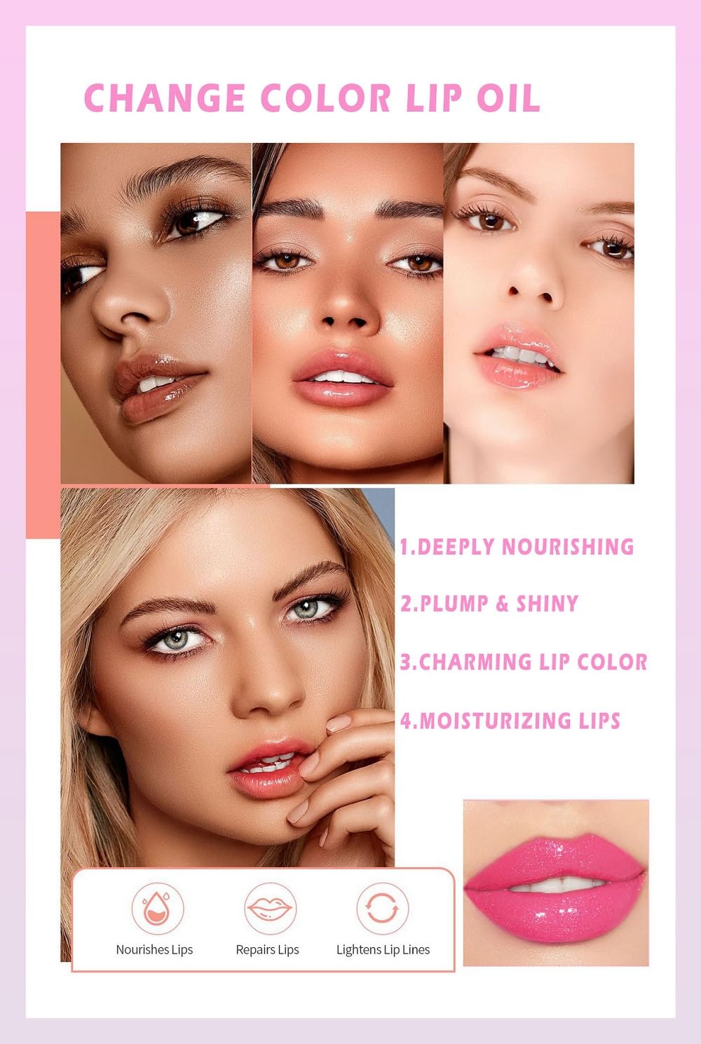 2 Pcs Magic Color Changing Lip Oil,Moisturizing Lip CareNon-Sticky Tinted Lip Oil, Fresh Texture Lip Glow Oil. (Color Changing & Pearlescent)