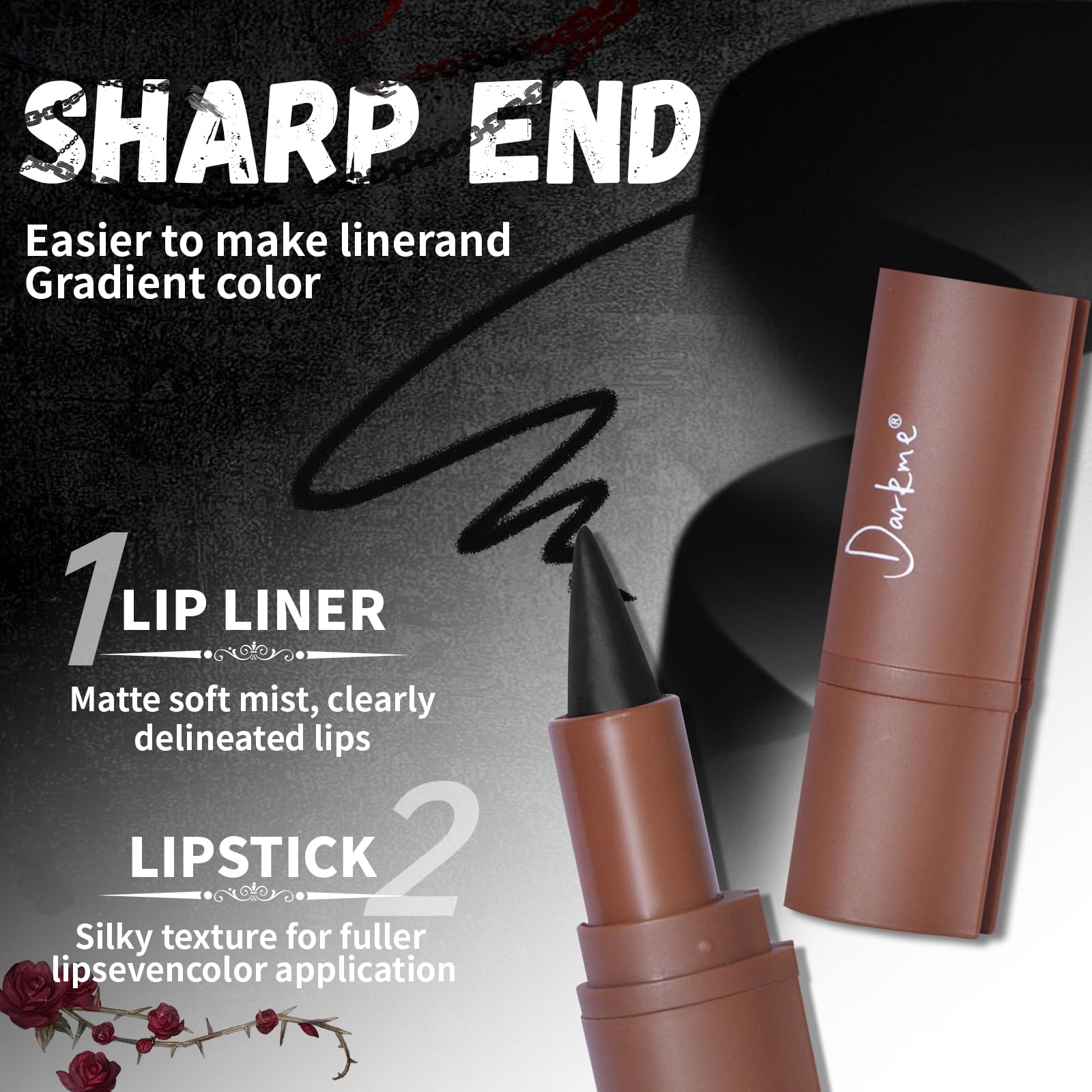 HOSAILY 3 Colors 2 in 1 Gothic Lip Liner Set, Matte Purple Dark Red Black Lip Liner Plumping Smooth Creamy Lip Pencil, High Pigmented Long lasting Lip Stain Lipstick Goth Halloween Makeup, 05+07+08